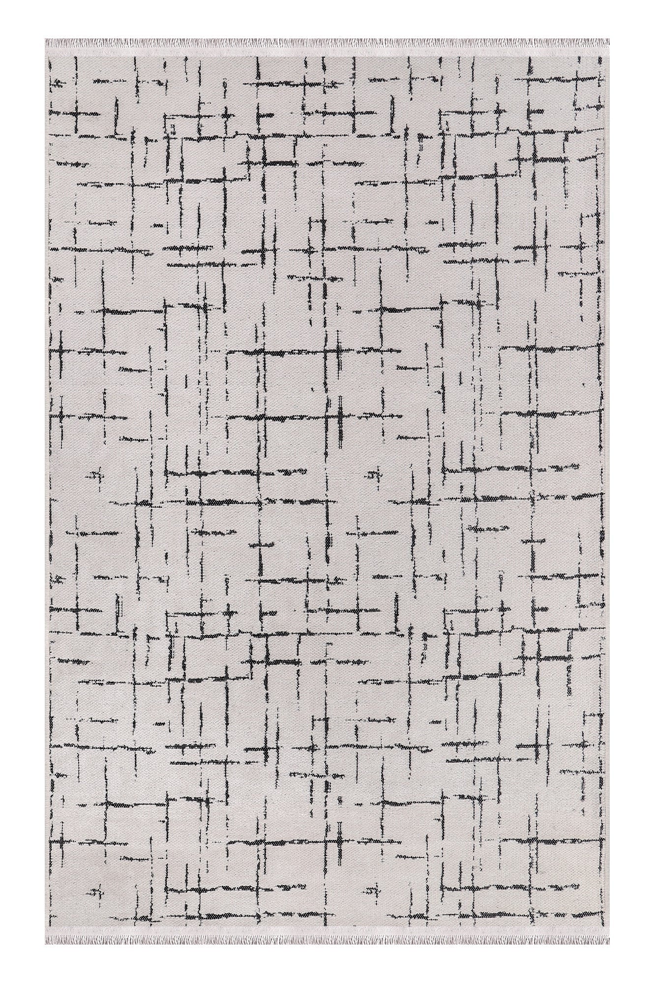 Rug with abstract black pattern on a white background