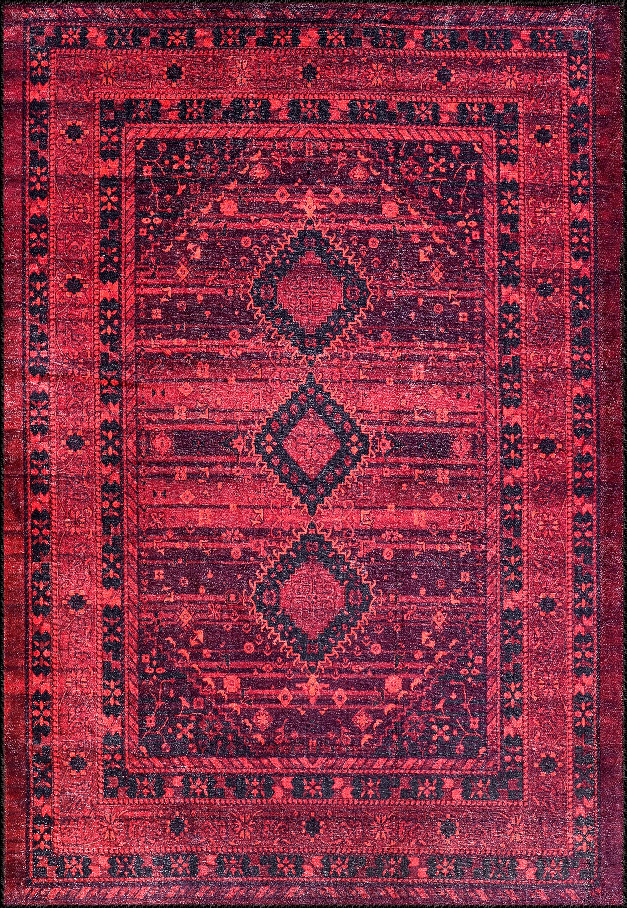 Netline Home Rugs Depot RW1009 – Machine Washable Red Tribal Medallion Rug | Oriental Geometric Carpet for Living Room, Bedroom & Office