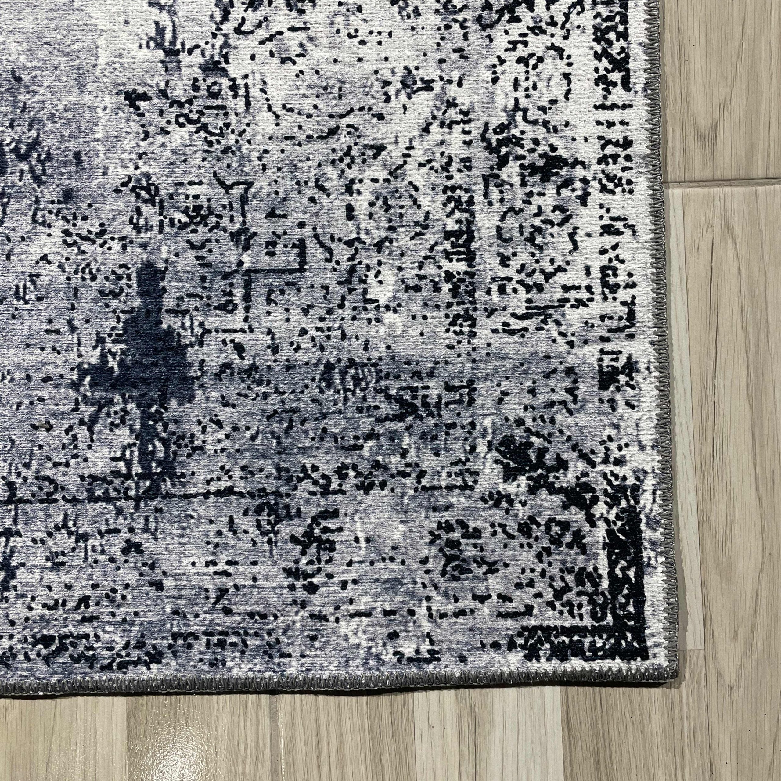 Netline Home Gray Silver Black Anthracite Classic Vintage Machine Washable Chenille Rug Design NH7107 - Detailed Photoshoot - Netline Home