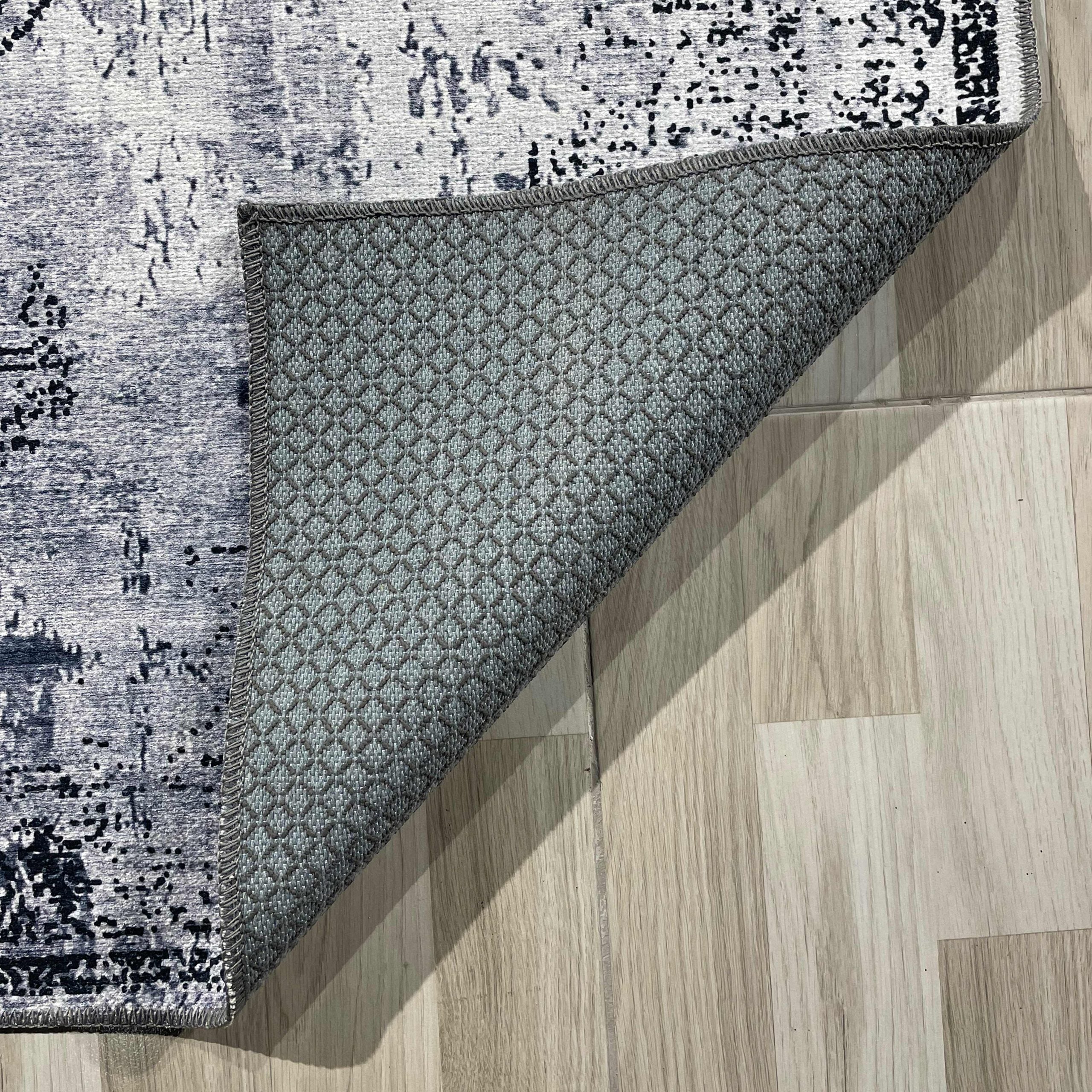 Netline Home Gray Silver Black Anthracite Classic Vintage Machine Washable Chenille Rug Design 0010-02 - Gallery Image 4 - Netline Home
