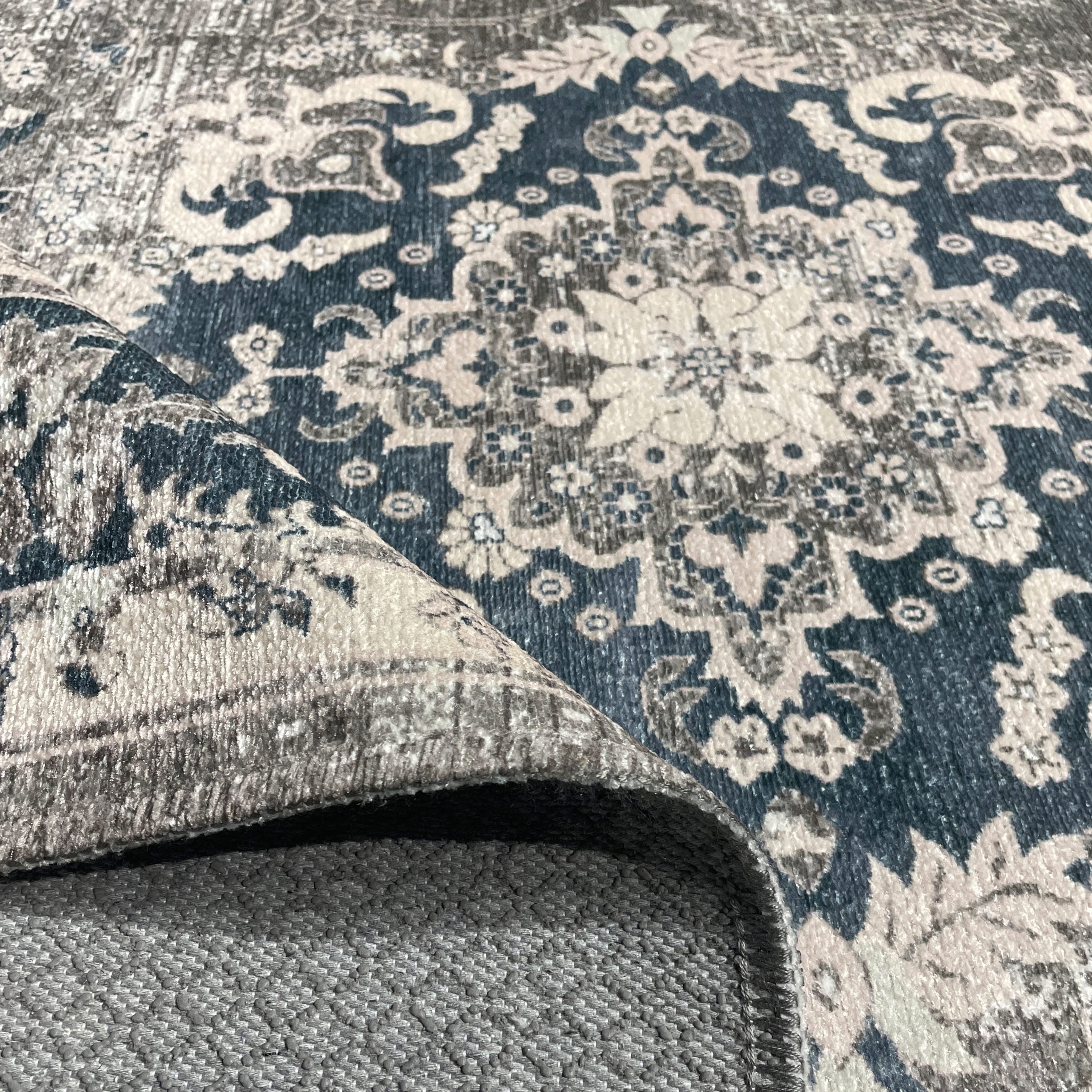 Netline Home Cream White Mink Brown Classic Vintage Machine Washable Chenille Rug Design NH7039 - Gallery Image 4 - Netline Home