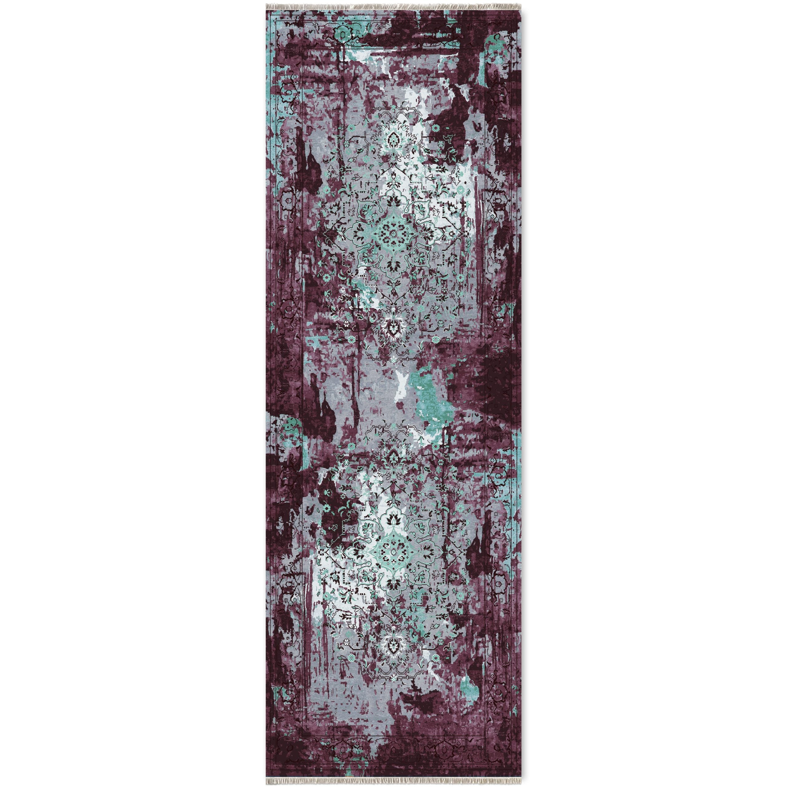 Netline Home Lilac Purple Green Khaki Vintage Machine Washable Chenille Rug Design 15-04 - Gallery Image 6 - Netline Home
