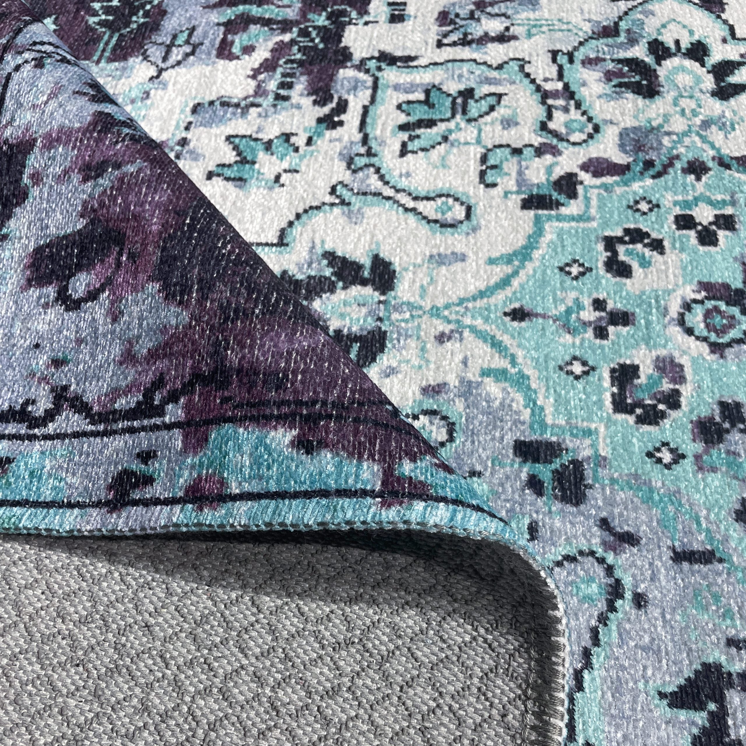 Netline Home Lilac Purple Green Khaki Vintage Machine Washable Chenille Rug Design 15-04 - Gallery Image 4 - Netline Home