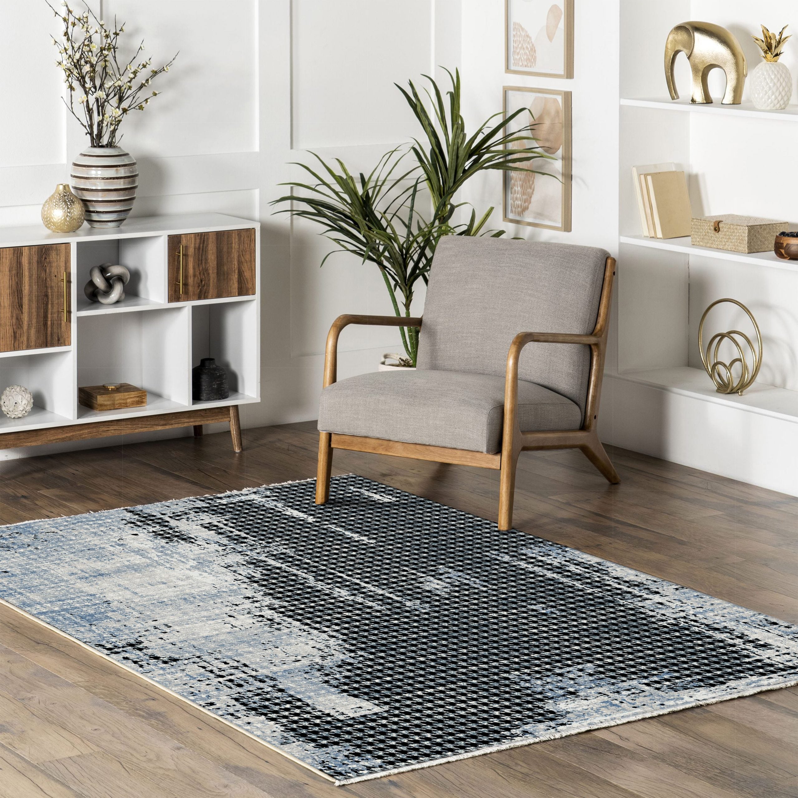 Netline Home Blue Navy Black Anthracite Modern Machine Washable Chenille Rug Design NH7026 - Gallery Image 8 - Netline Home