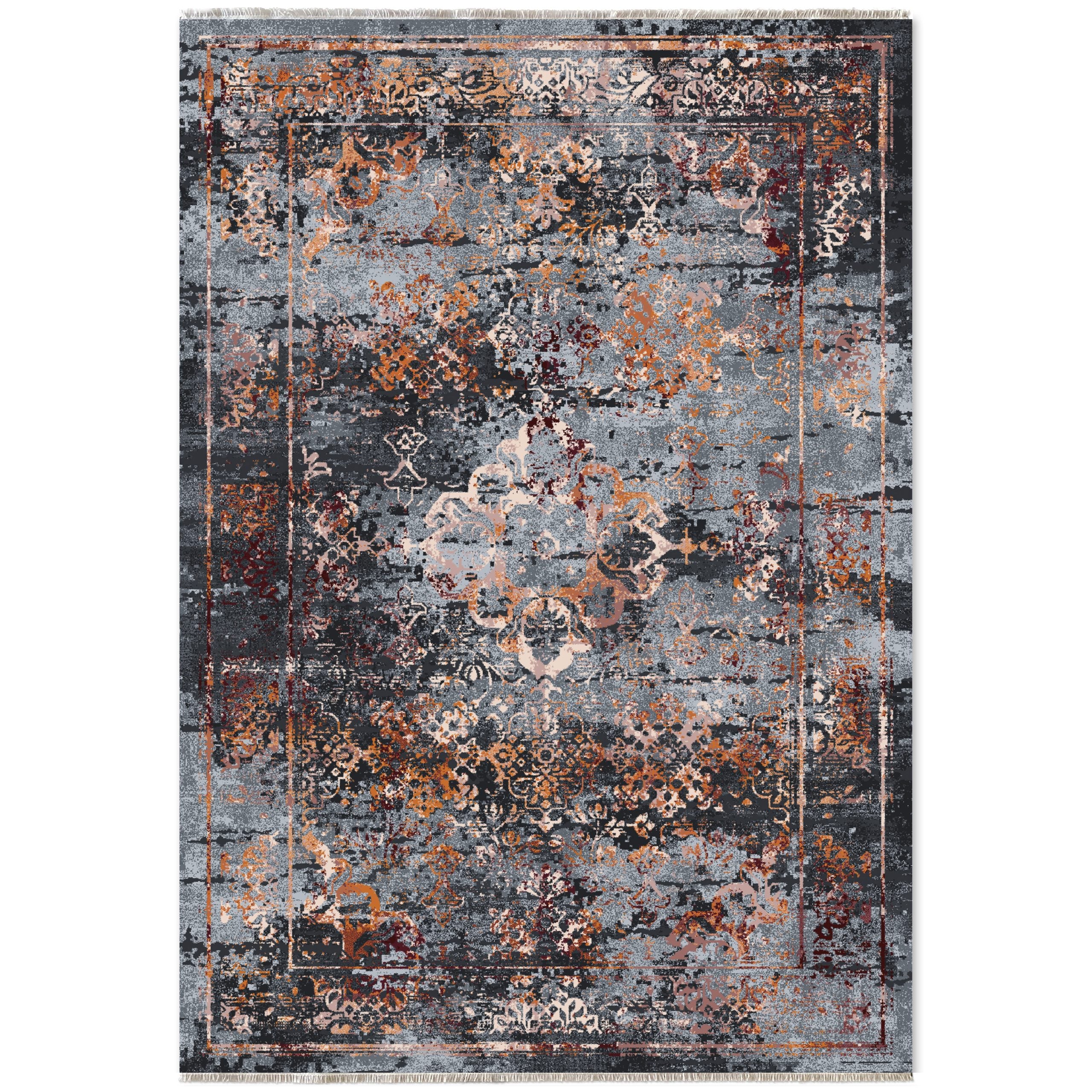 Netline Home Gray Silver Orange Terracotta Classic Vintage Machine Washable Chenille Rug Design 23-01 - Hilltop Photoshoot - Netline Home
