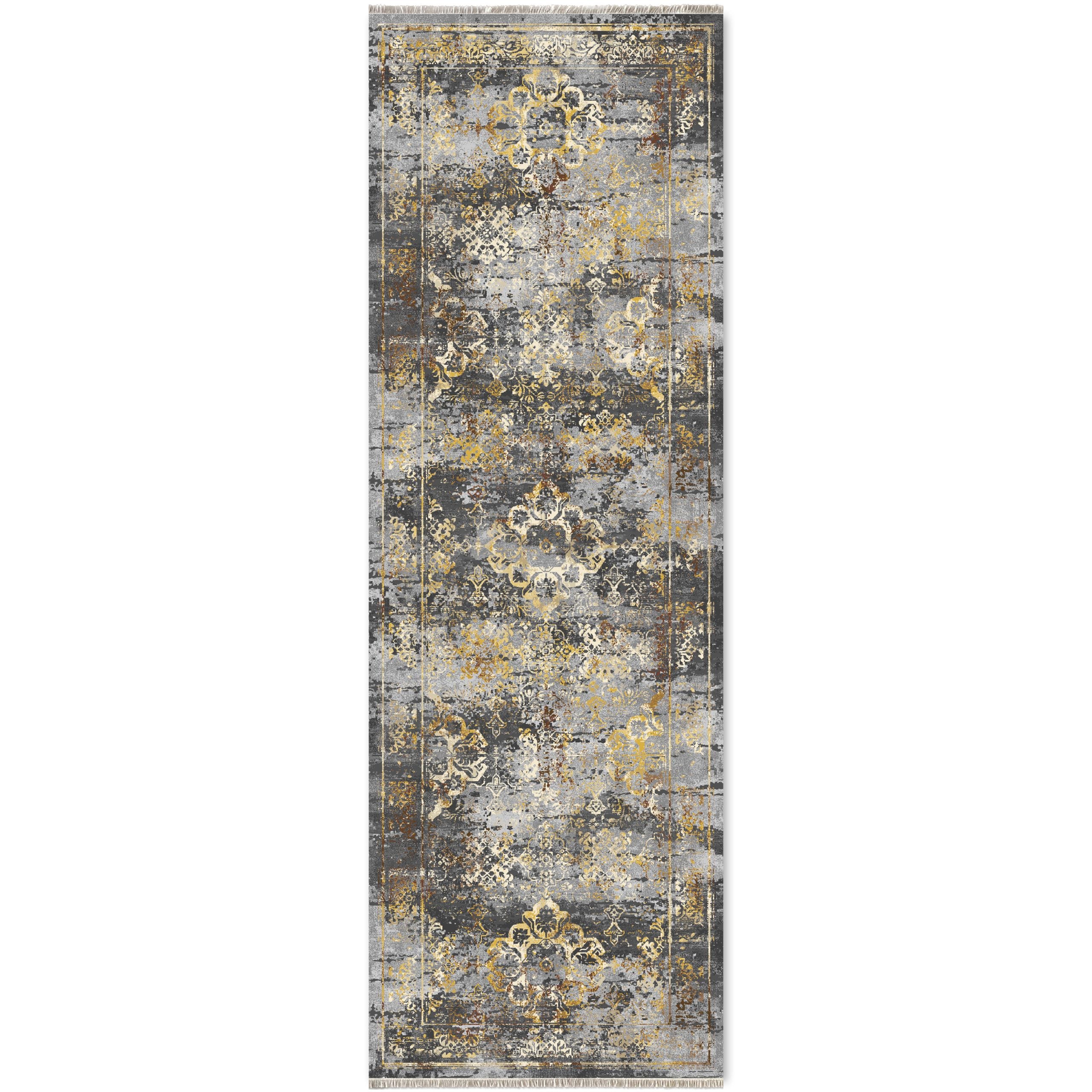 Netline Home Gray Silver Yellow Gold Classic Vintage Machine Washable Chenille Rug Design 23-02 - Gallery Image 6 - Netline Home