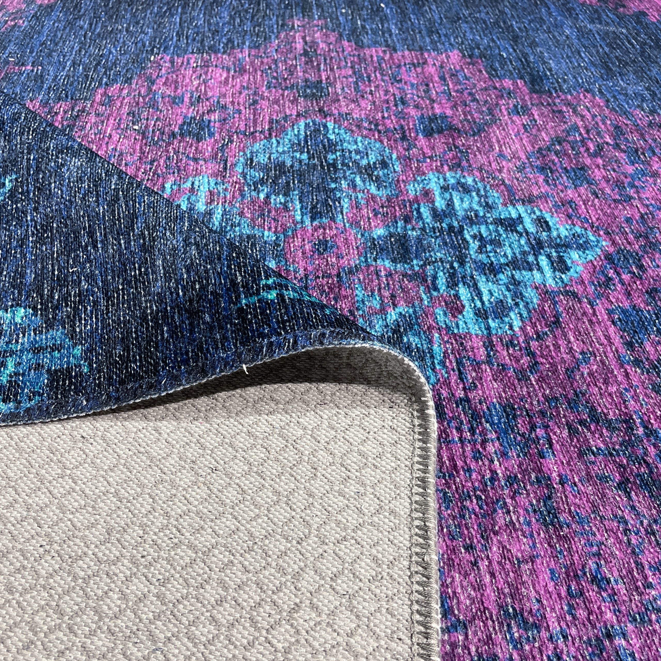 Netline Home Lilac Purple Blue Navy Pink Fuchsia Classic Vintage Machine Washable Chenille Rug Design 29-01 - Gallery Image 4 - Netline Home