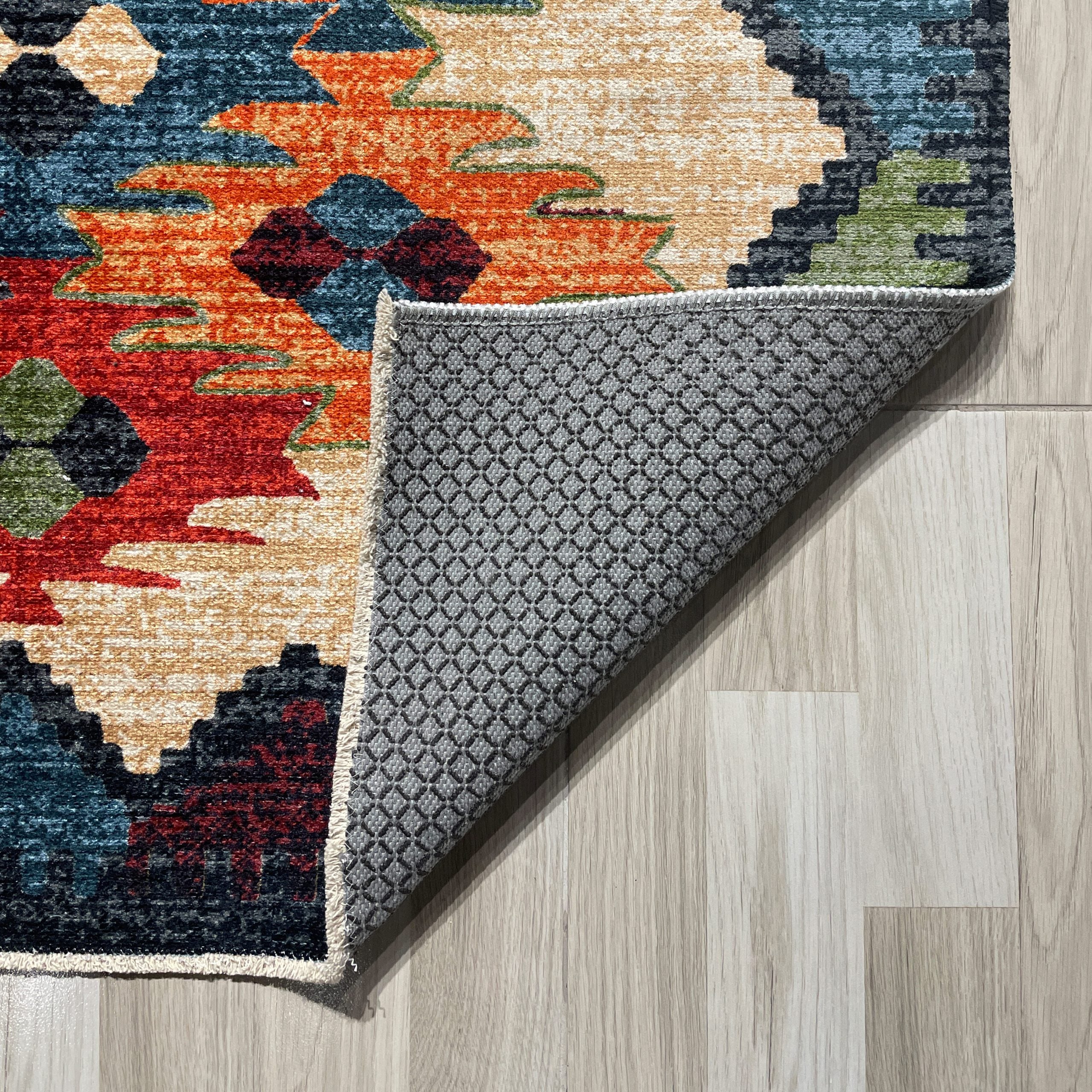 Netline Home Blue Navy Ethnic Classic Machine Washable Chenille Rug Design NH7067 - Gallery Image 3 - Netline Home