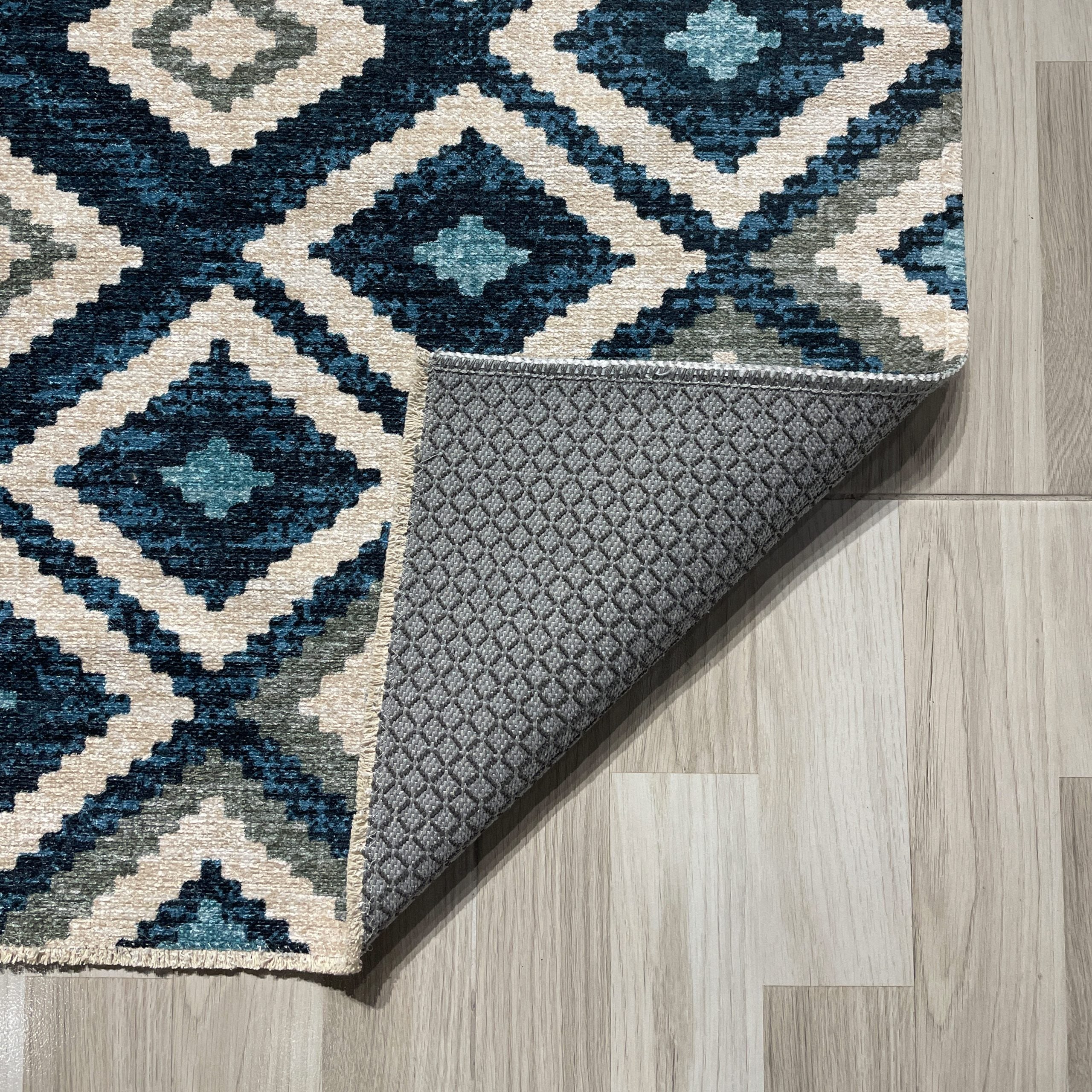 Netline Home Blue Navy Green Khaki Ethnic Classic Machine Washable Chenille Rug Design NH7070 - Gallery Image 3 - Netline Home