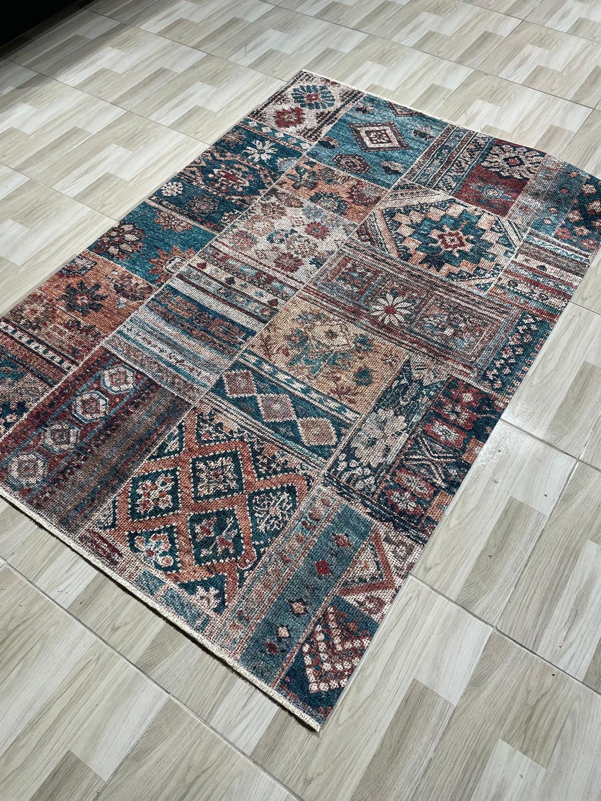 Netline Home Mink Brown Green Khaki Ethnic Machine Washable Chenille Rug Design 608-01 - Gallery Image 5 - Netline Home