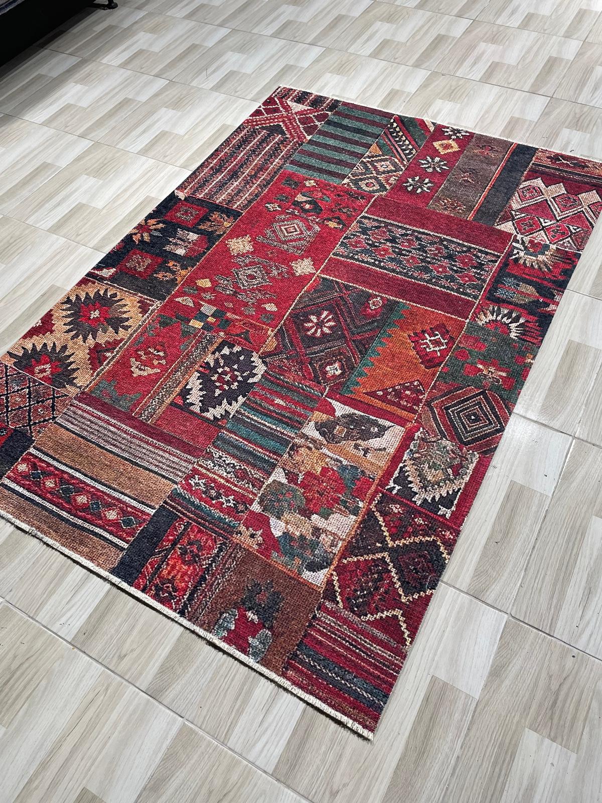 Netline Home Red Burgundy Ethnic Machine Washable Chenille Rug Design 610-01 - Gallery Image 5 - Netline Home