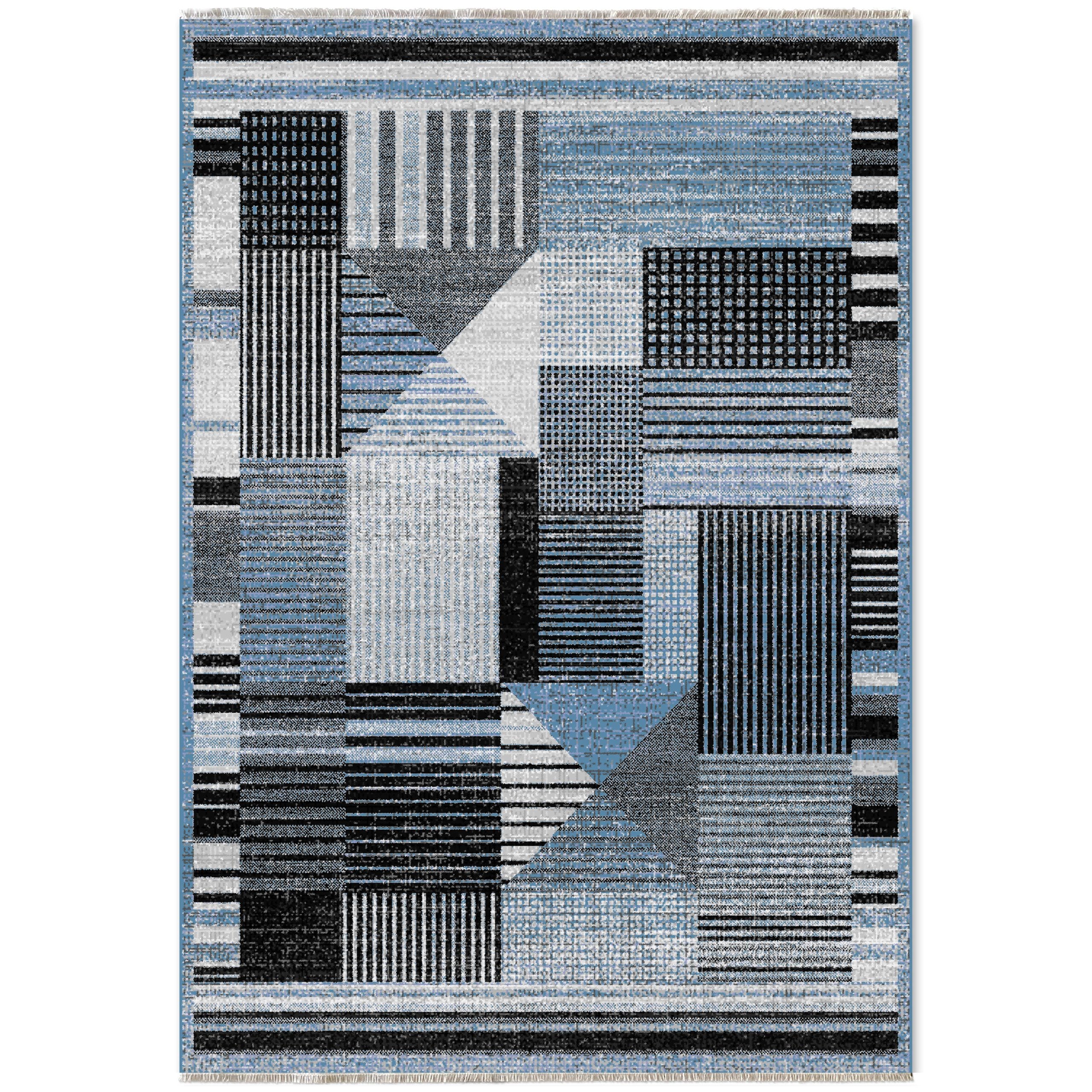 Netline Home Blue Navy Black Anthracite Modern Machine Washable Chenille Rug Design NH7036 - Hilltop Photoshoot - Netline Home
