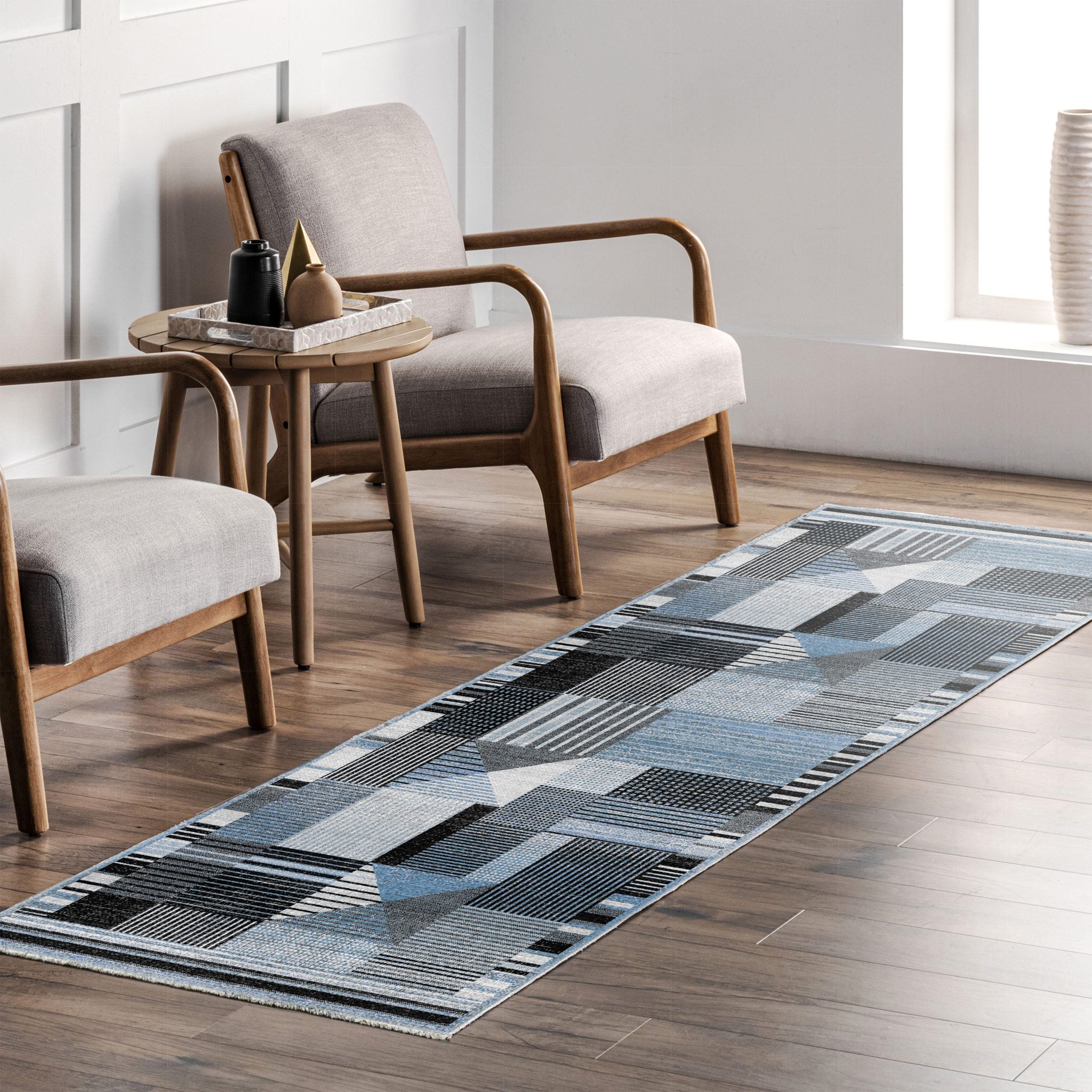 Netline Home Blue Navy Black Anthracite Modern Machine Washable Chenille Rug Design 64-02 - Gallery Image 7 - Netline Home
