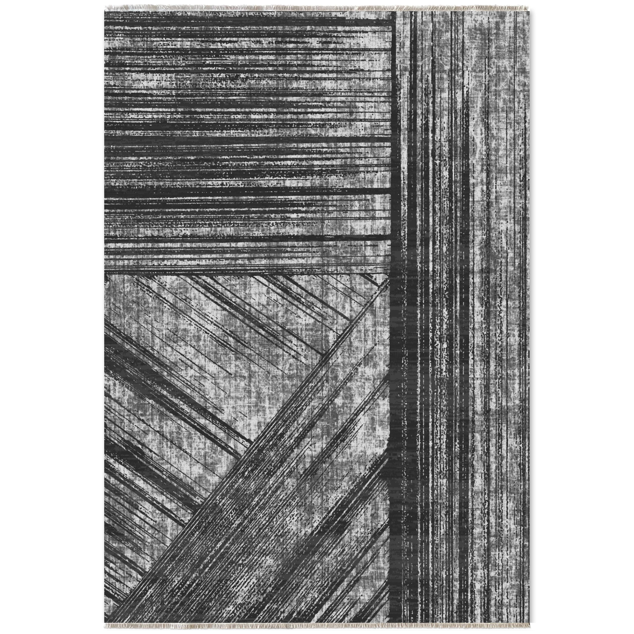 Netline Home Black Anthracite Modern Machine Washable Chenille Rug Design 68-02 - Hilltop Photoshoot - Netline Home