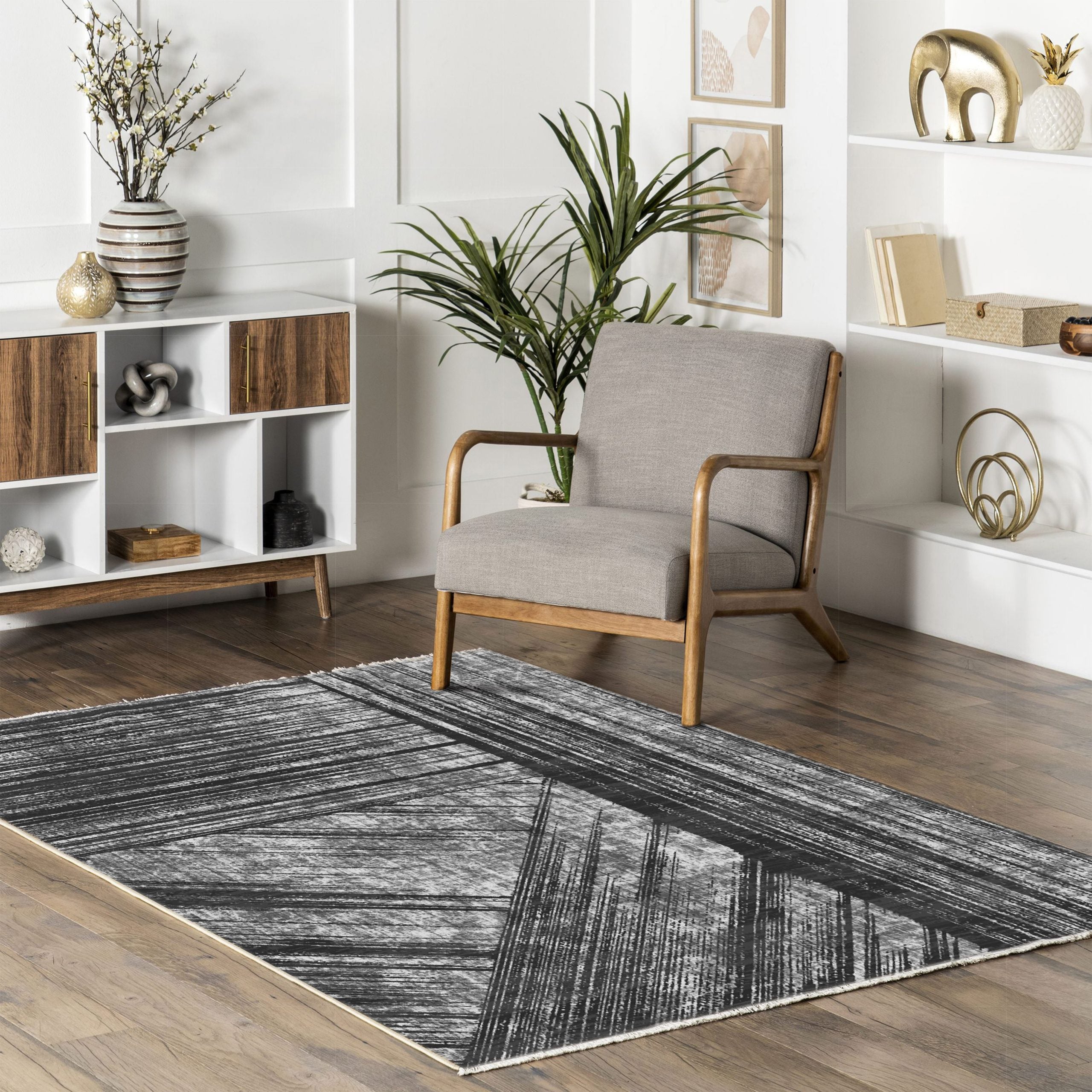 Netline Home Black Anthracite Modern Machine Washable Chenille Rug Design NH7037 - Gallery Image 8 - Netline Home