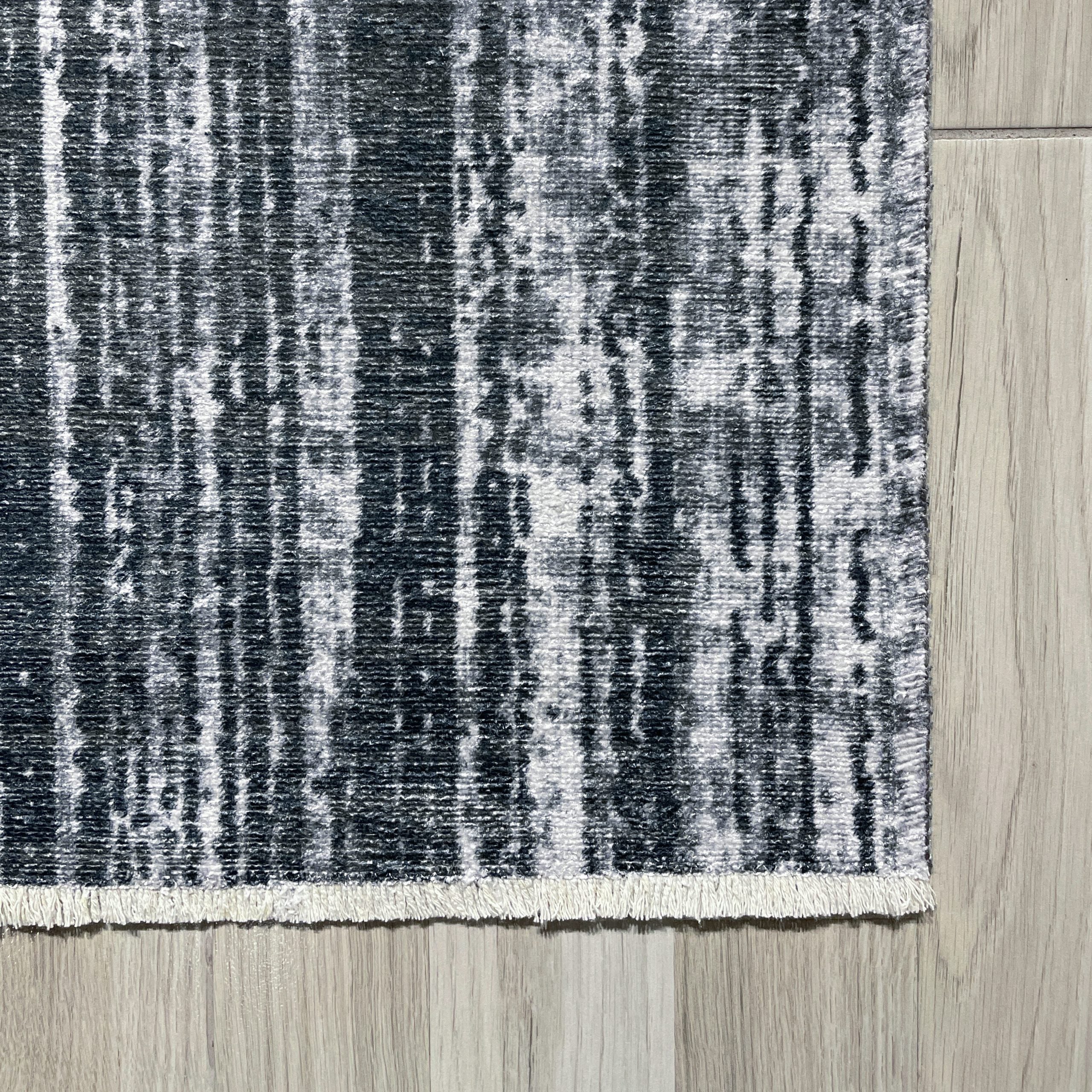 Netline Home Black Anthracite Modern Machine Washable Chenille Rug Design 68-02 - Detailed Photoshoot - Netline Home