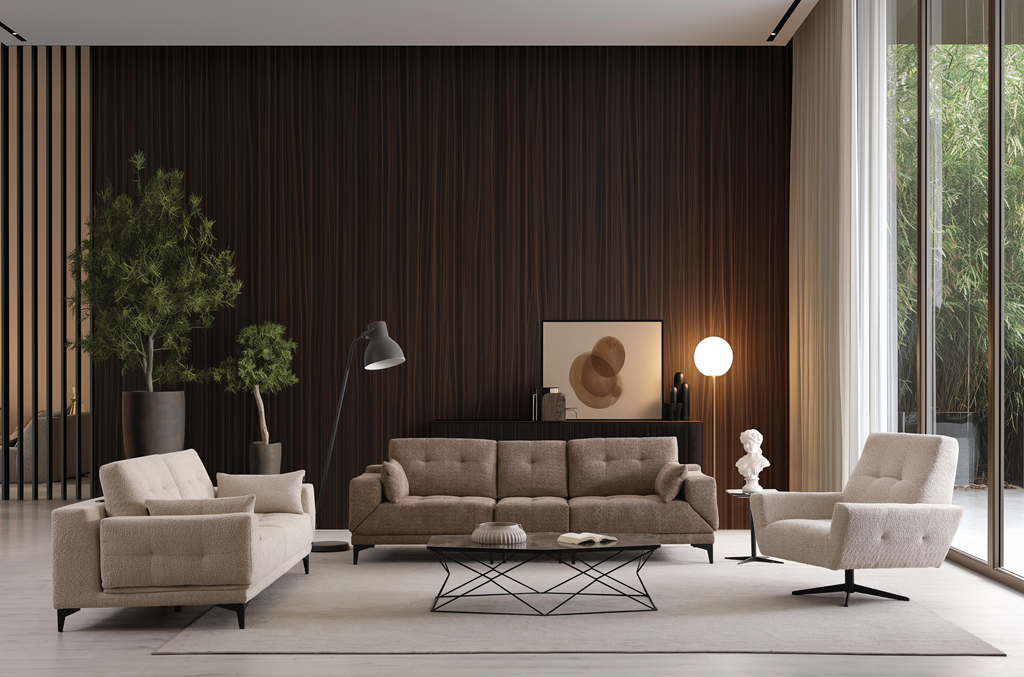 Modern Nita sofa set by Netline Home Interior in a stylish living room, featuring plush cushions and contemporary design.