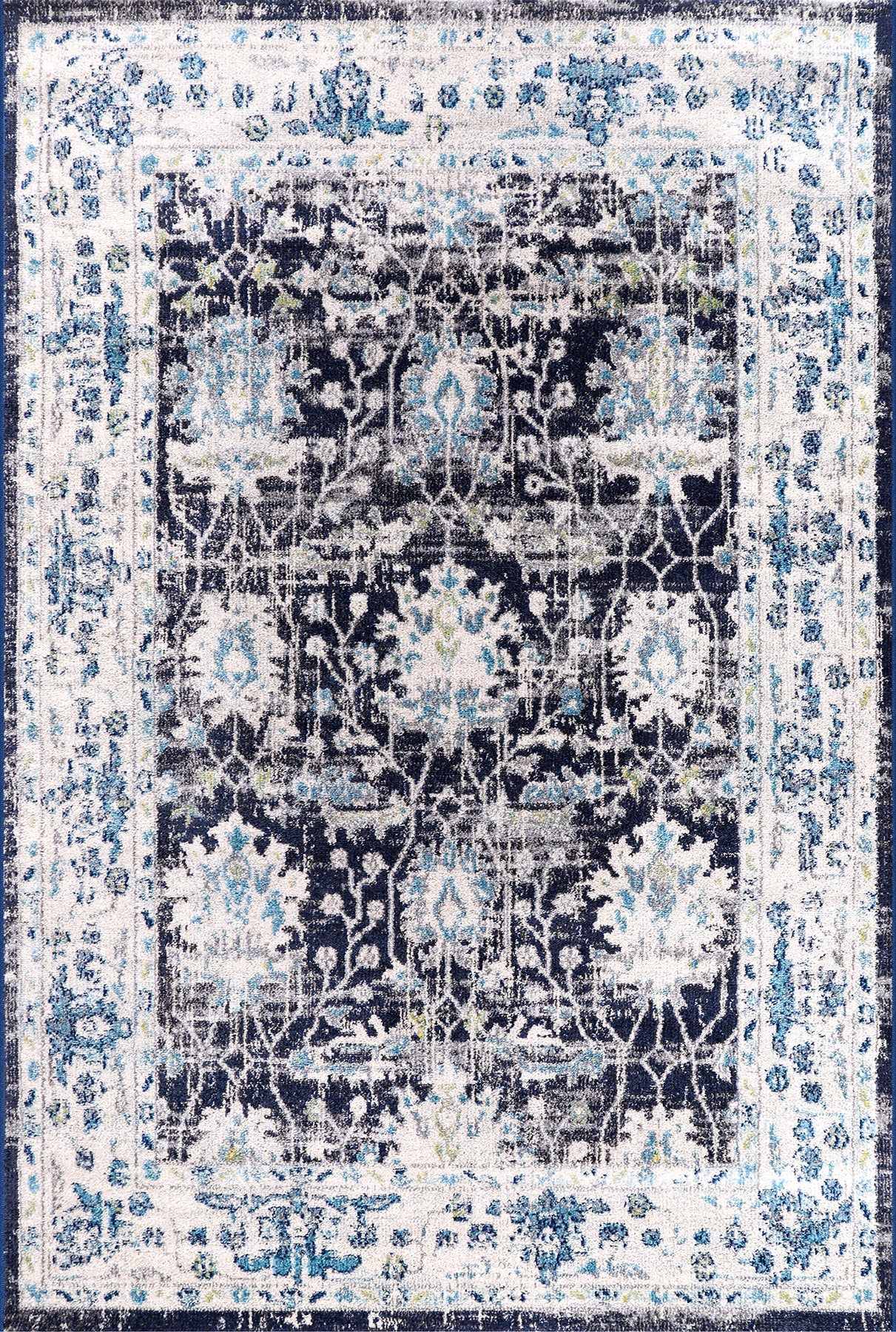 Vintage Area Rug 7652 – Blue Navy Distressed Floral