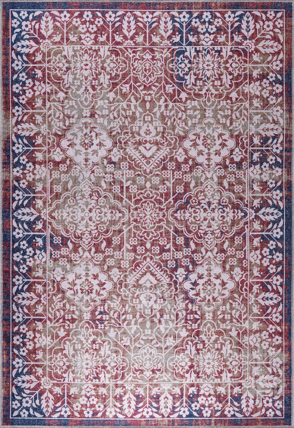Red Kilim medallion washable rug by Netline Home featuring traditional geometric patterns and vibrant colors.