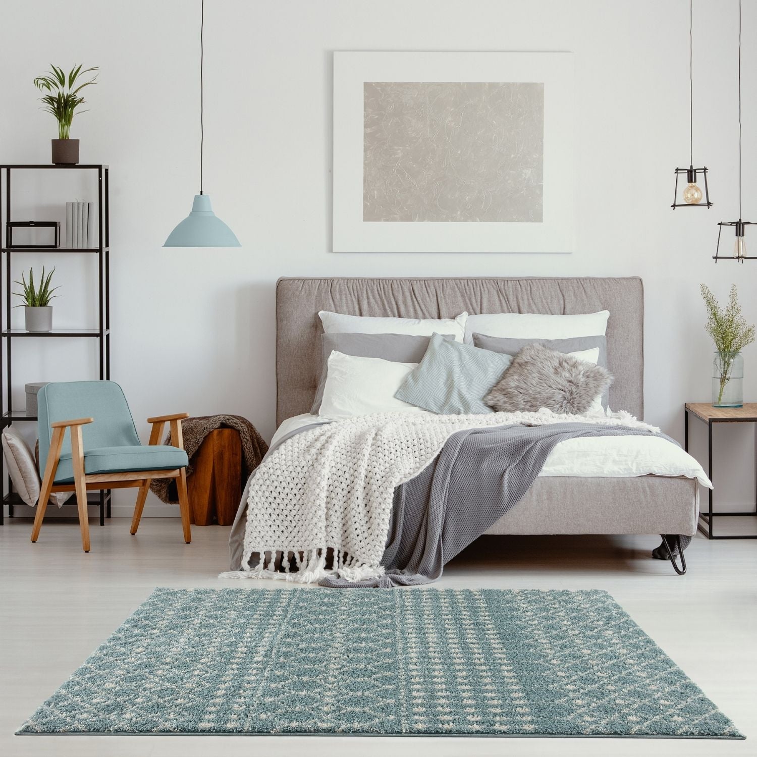 Moroccan Duck Egg Blue Shaggy Rug | 1050