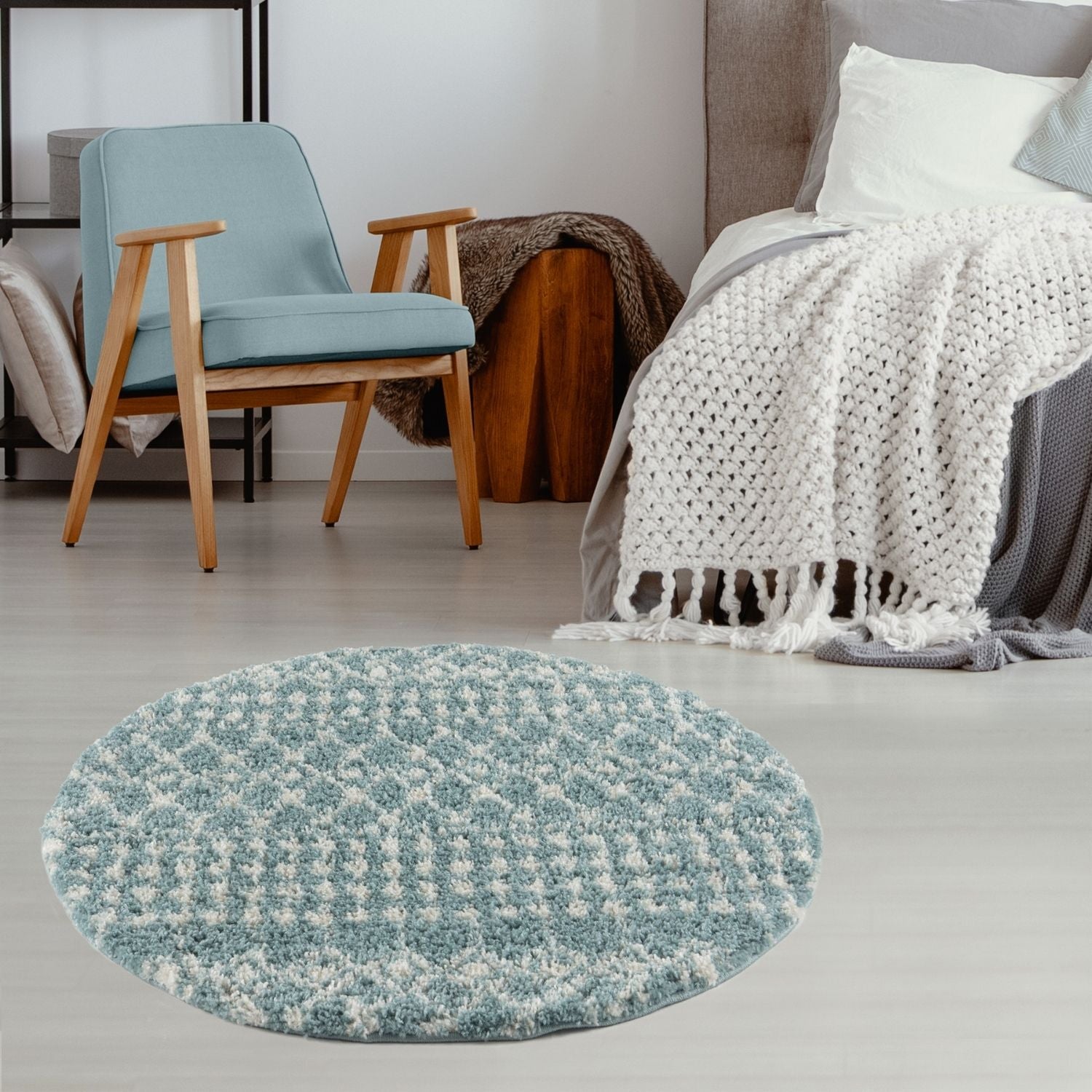 Moroccan Duck Egg Blue Shaggy Rug | 1050