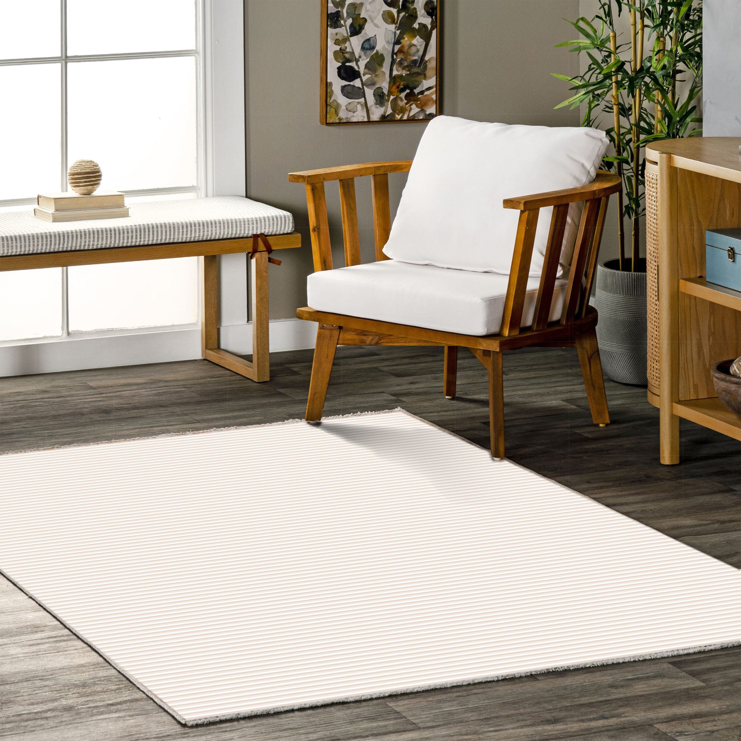 Netline Home Cream White Modern Machine Washable Chenille Rug Design 1058 - Gallery Image 5 - Netline Home