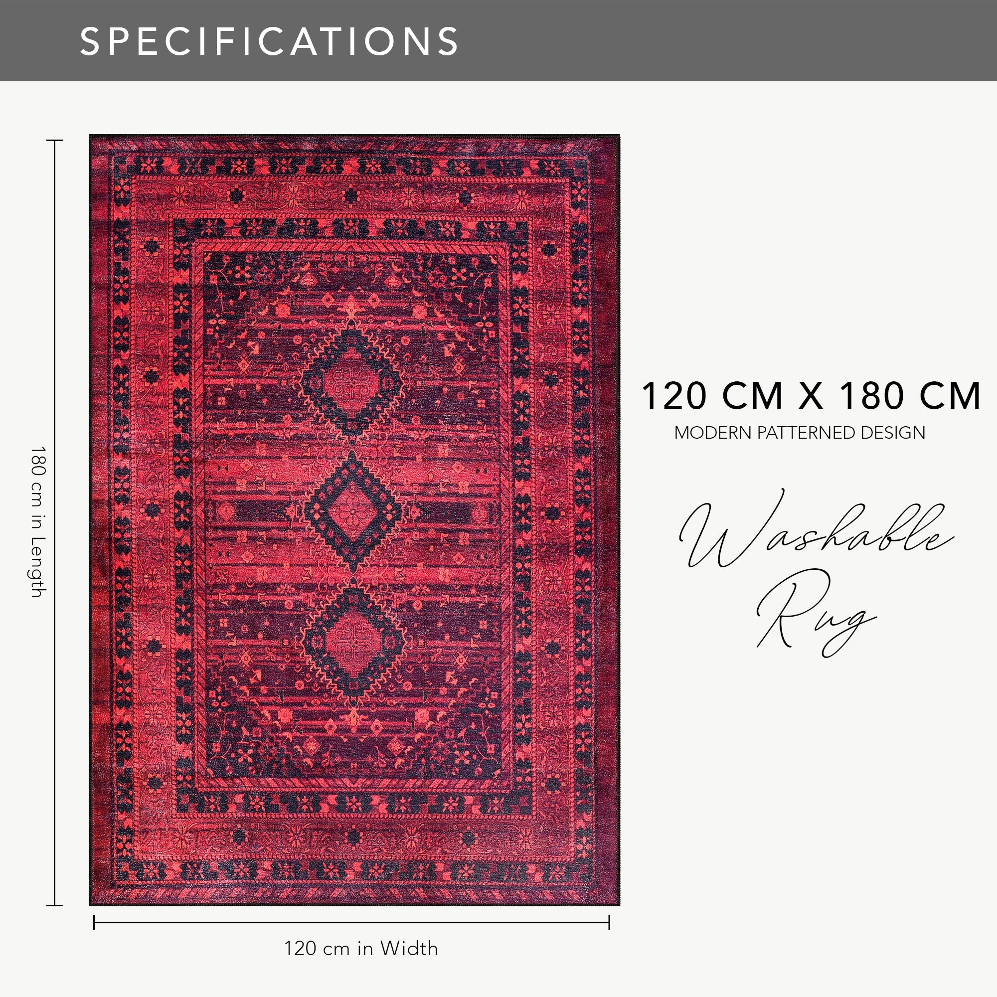 Netline Home Rugs Depot RW1009 – Machine Washable Red Tribal Medallion Rug | Oriental Geometric Carpet for Living Room, Bedroom & Office