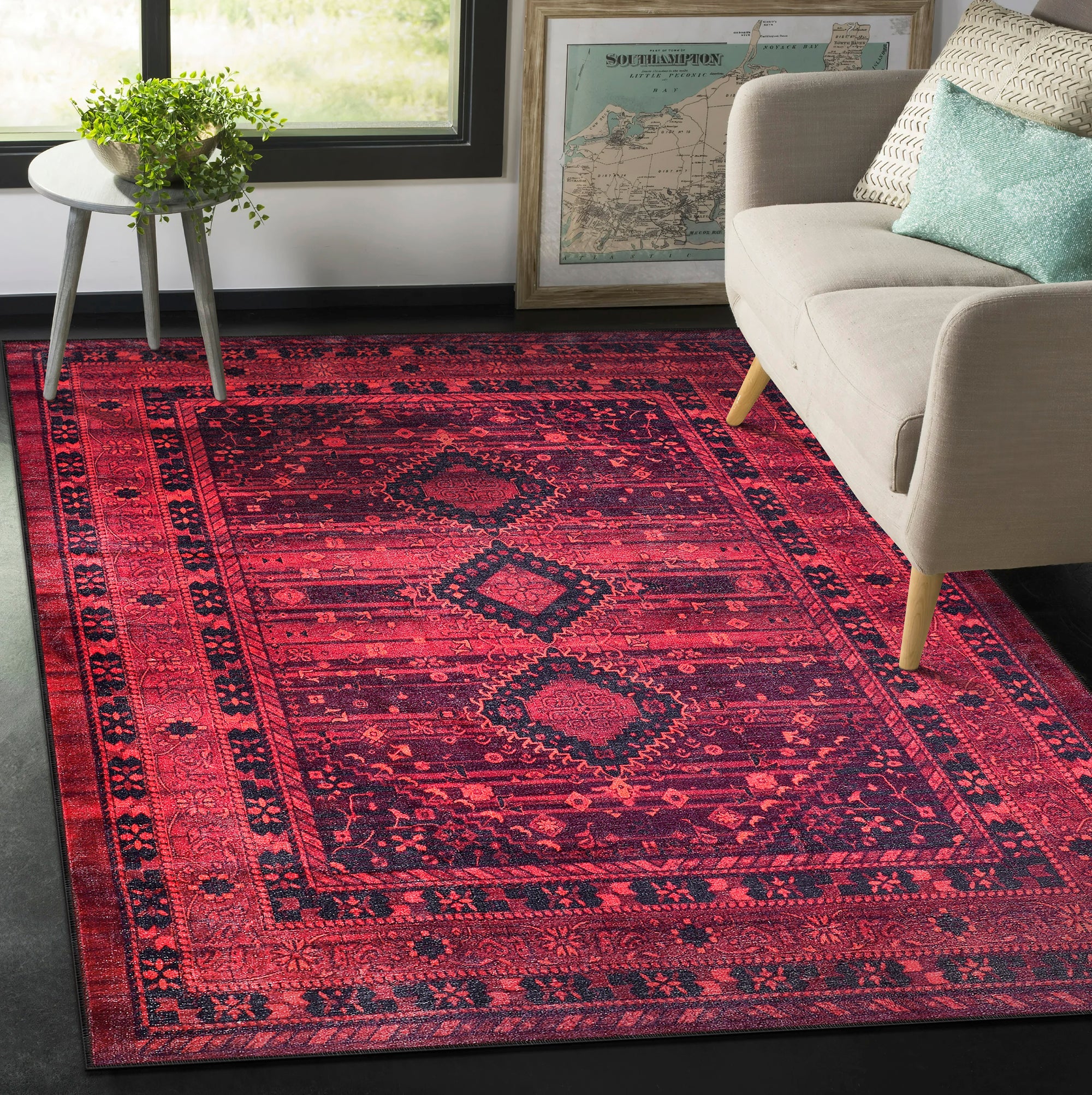 Netline Home Rugs Depot RW1009 – Machine Washable Red Tribal Medallion Rug | Oriental Geometric Carpet for Living Room, Bedroom & Office