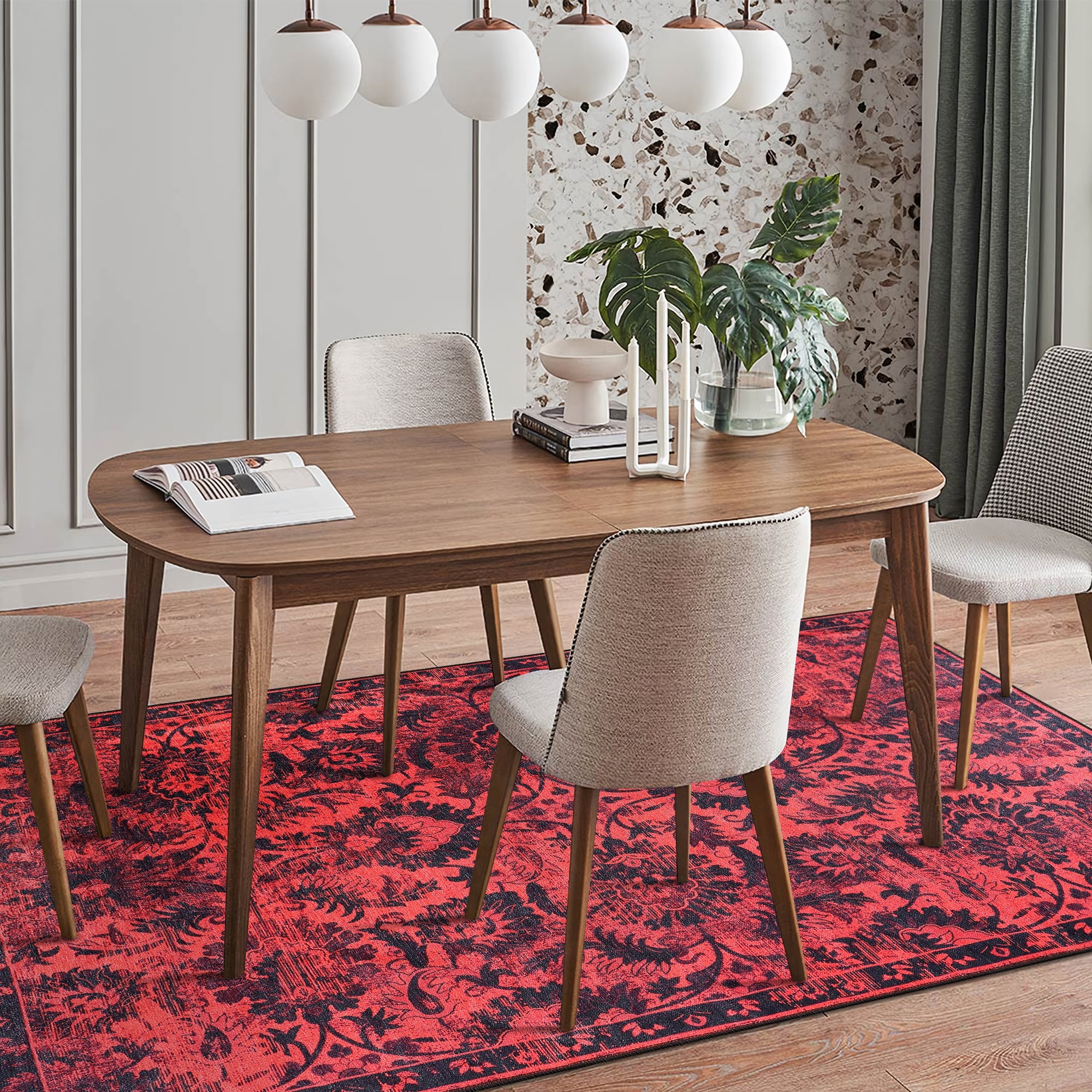 Netline Home Rugs Depot RW1010 – Machine Washable Red Vintage Floral Rug | Damask-Inspired Oriental Carpet for Living Room, Bedroom & Dining