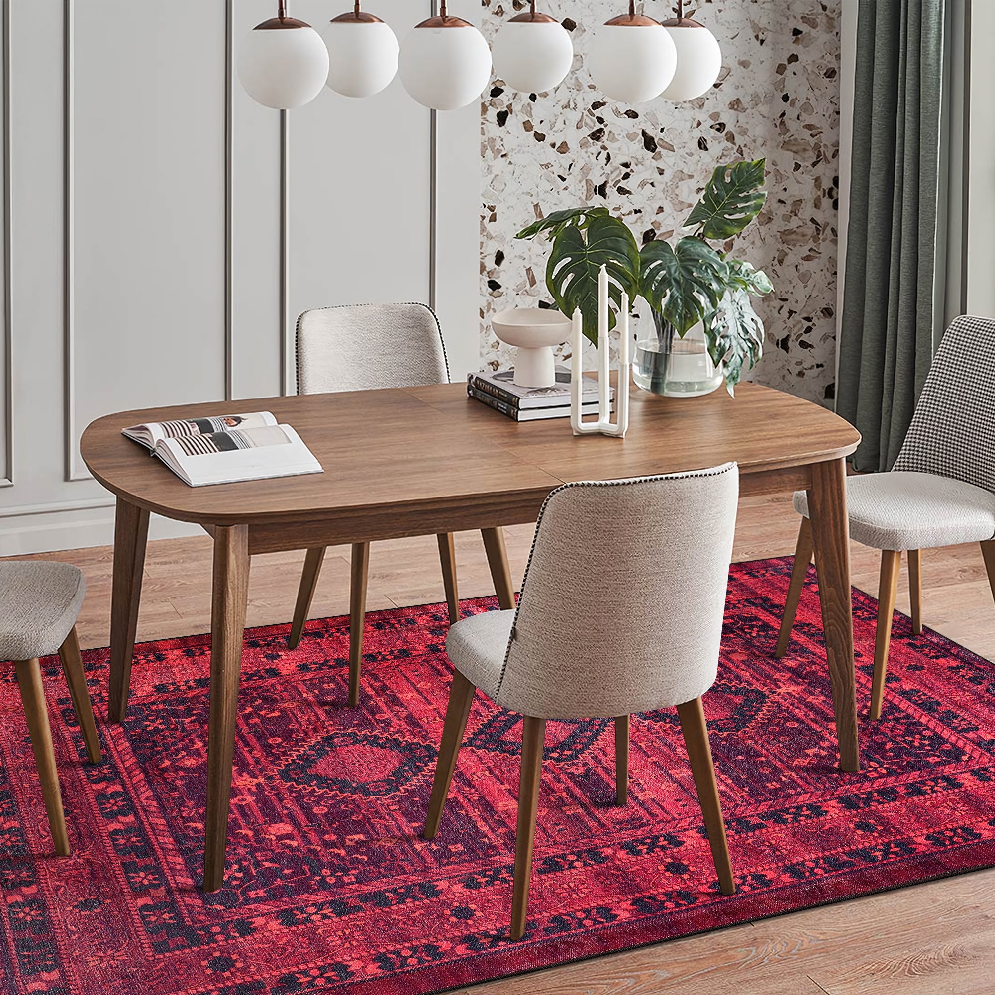 Netline Home Rugs Depot RW1009 – Machine Washable Red Tribal Medallion Rug | Oriental Geometric Carpet for Living Room, Bedroom & Office