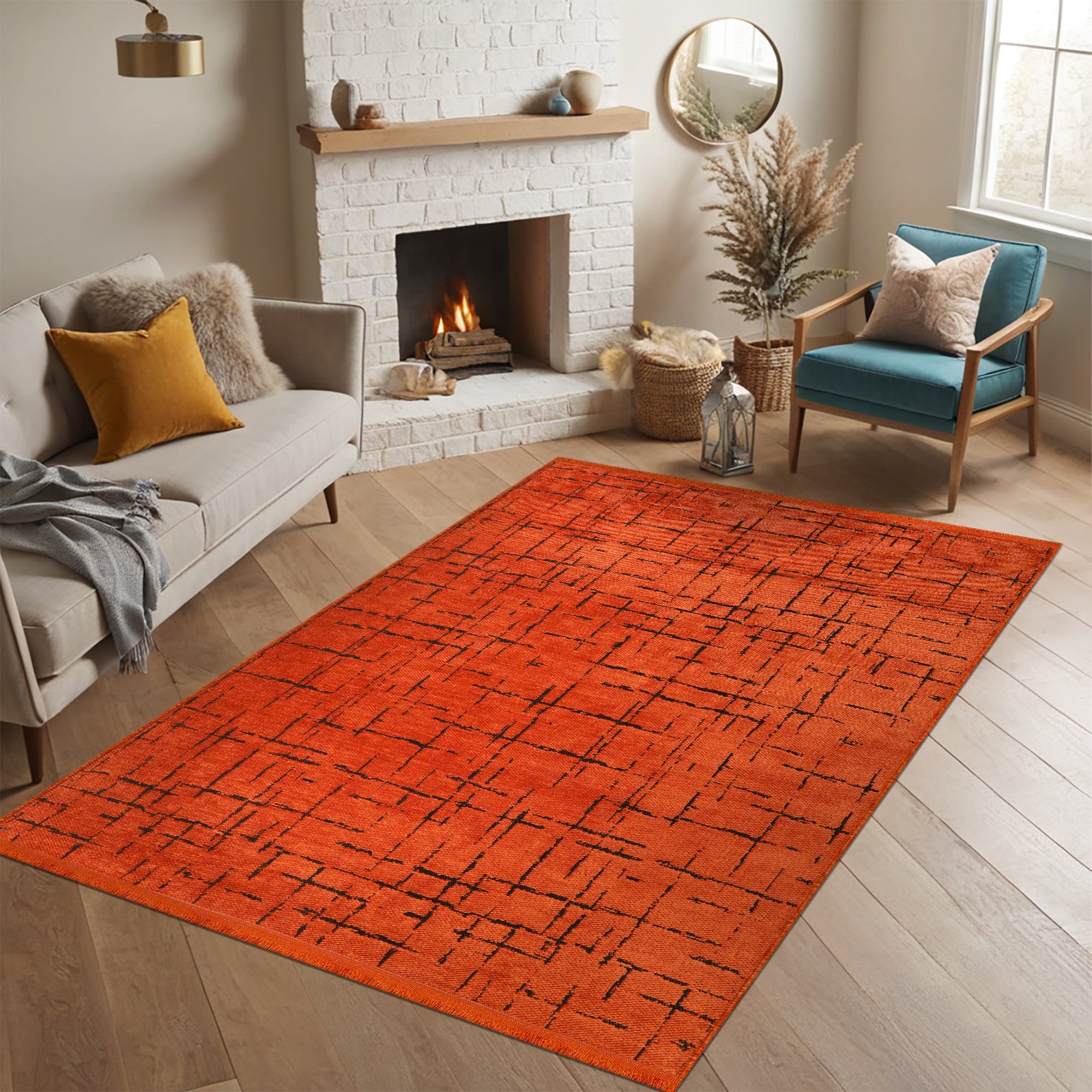 Netline Home Machine Washable Rug NT201 – ORANGE Soft Chenille