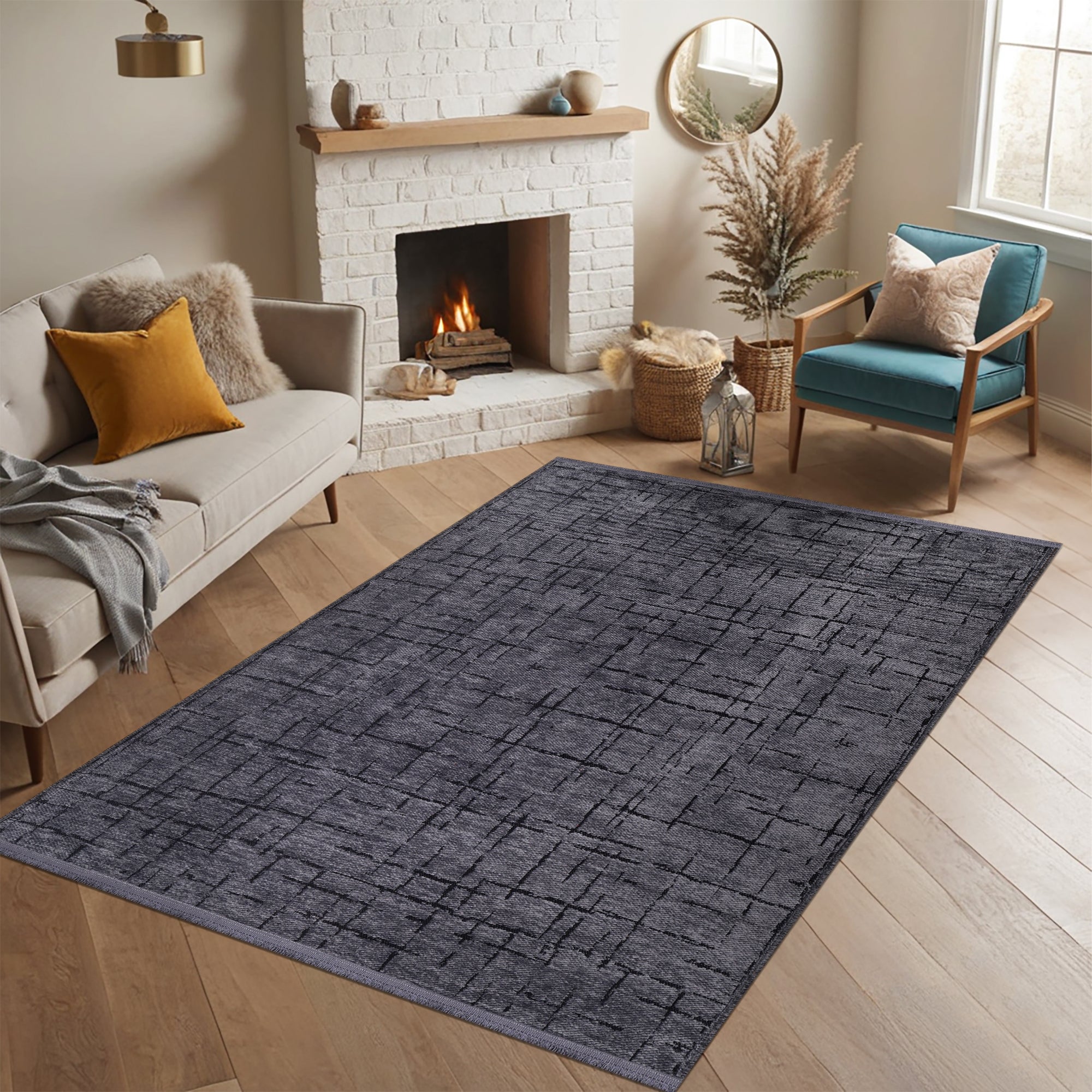 Netline Home Machine Washable Rug NT201 – DARK GRAY Soft Chenille