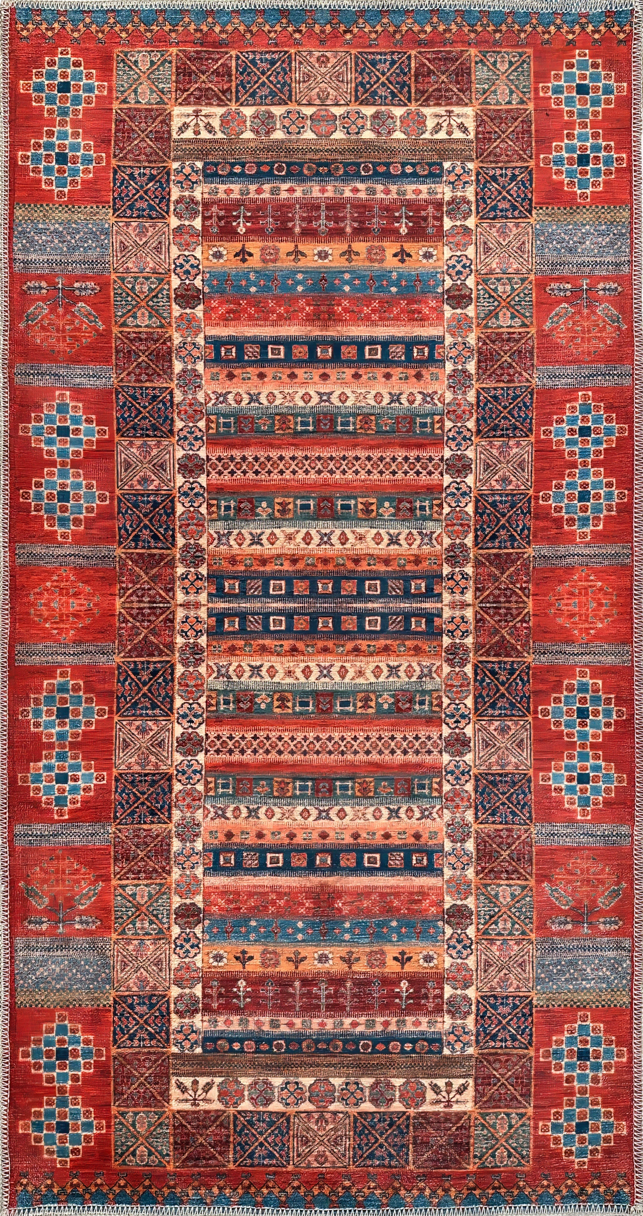 Netline Home Rugs Depot NH1316 – Machine Washable Caucasian Tribal Rug | Multicolor Striped Oriental Carpet for Living Room & Bedroom