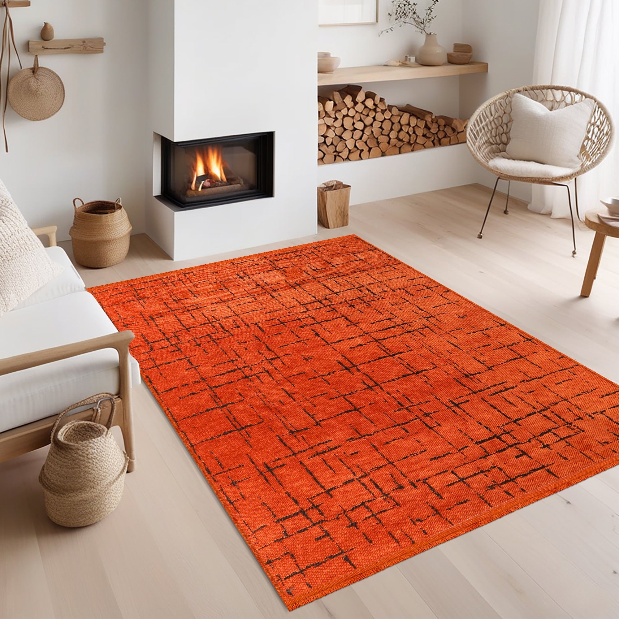 Netline Home Machine Washable Rug NT201 – ORANGE Soft Chenille