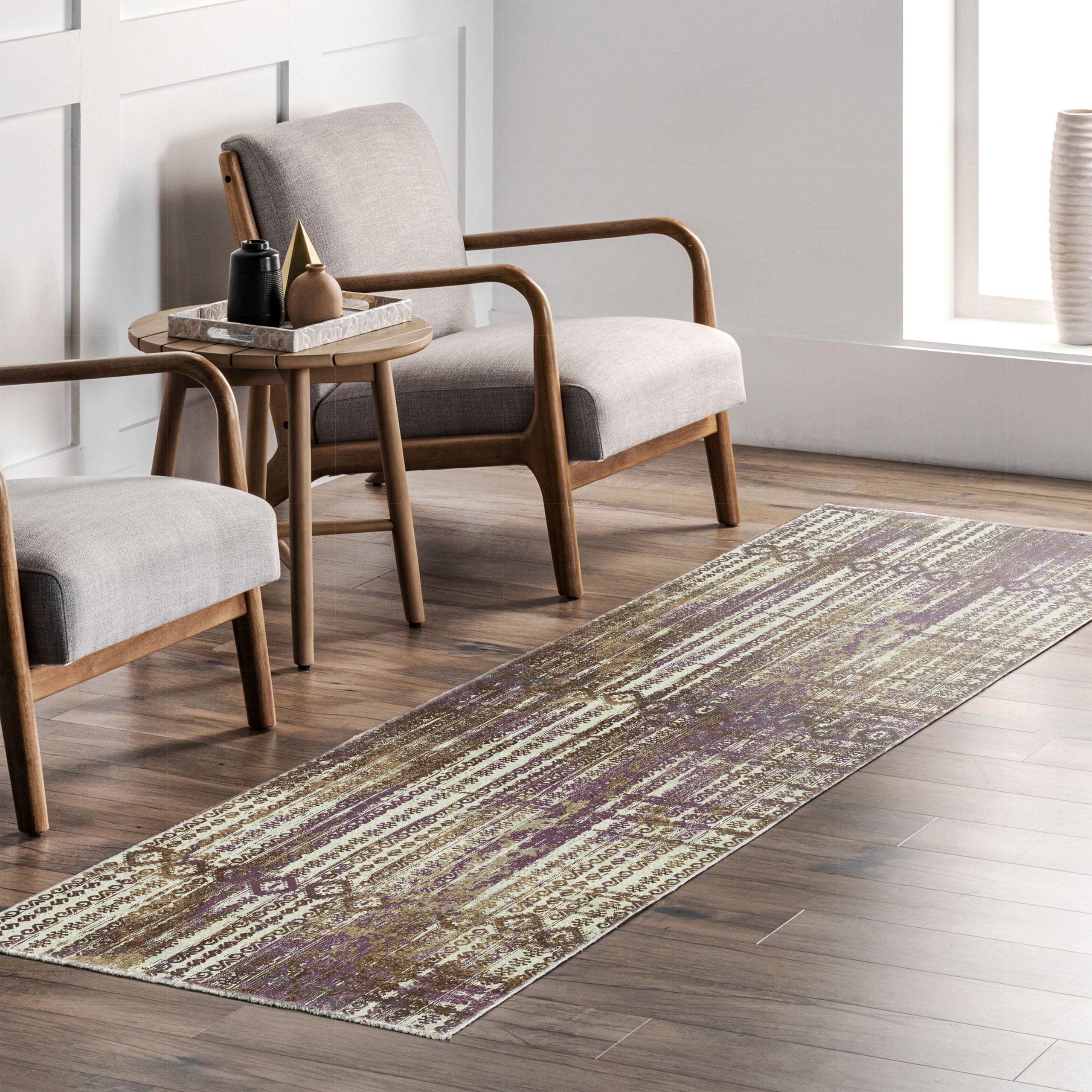 Netline Home Lilac Purple Ethnic Machine Washable Chenille Rug Design 166-02 - Gallery Image 7 - Netline Home