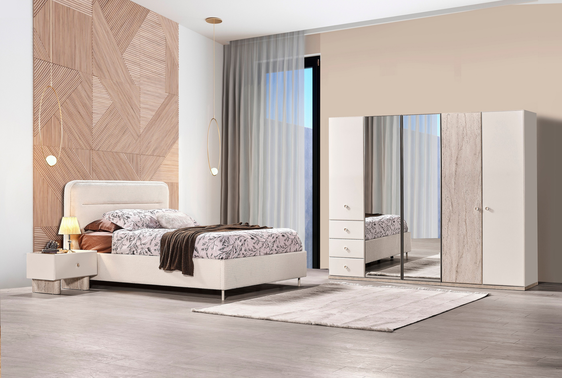 Pamukkale bedroom set by Netline Home Interior featuring a complete bedroom style with a bed, nightstands, and coordinated decor.