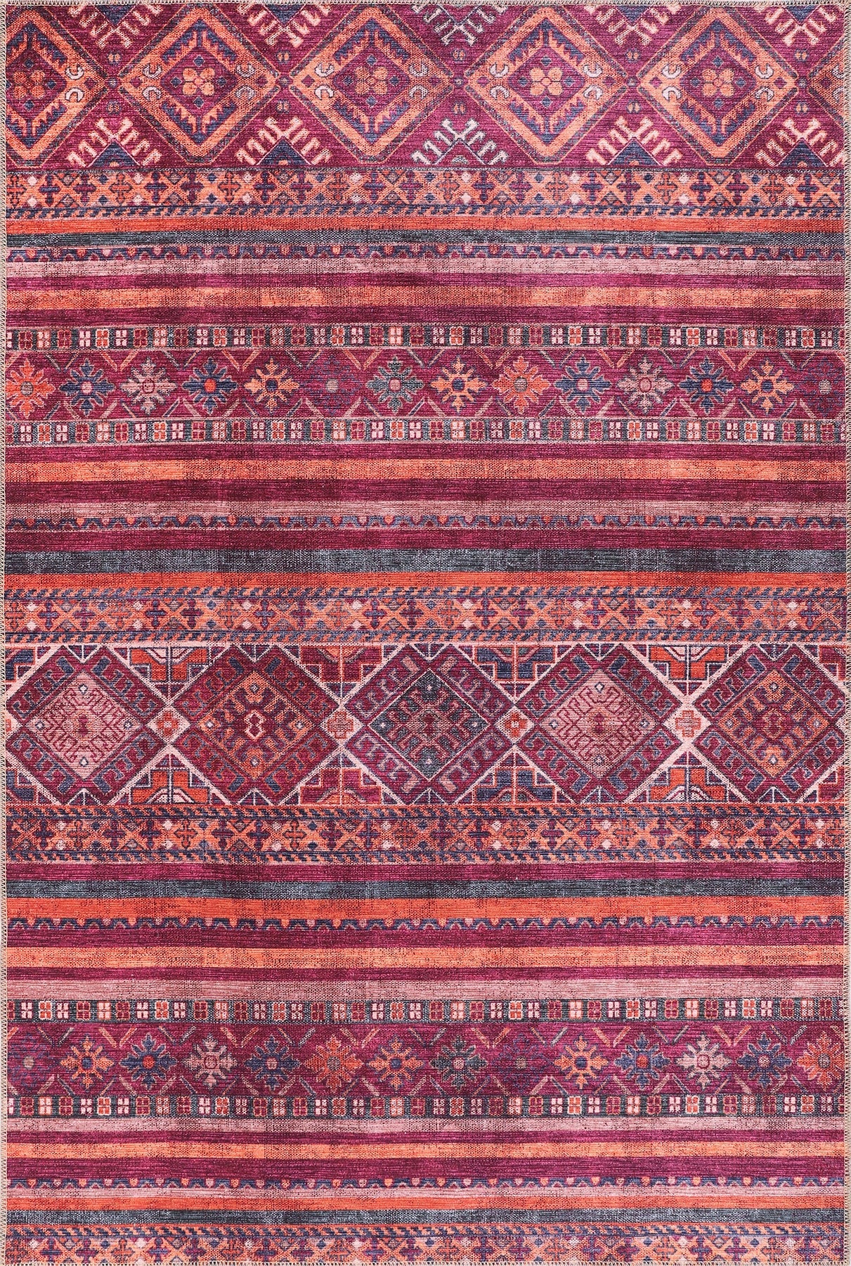 Multicolored patterned rug with geometric designs
