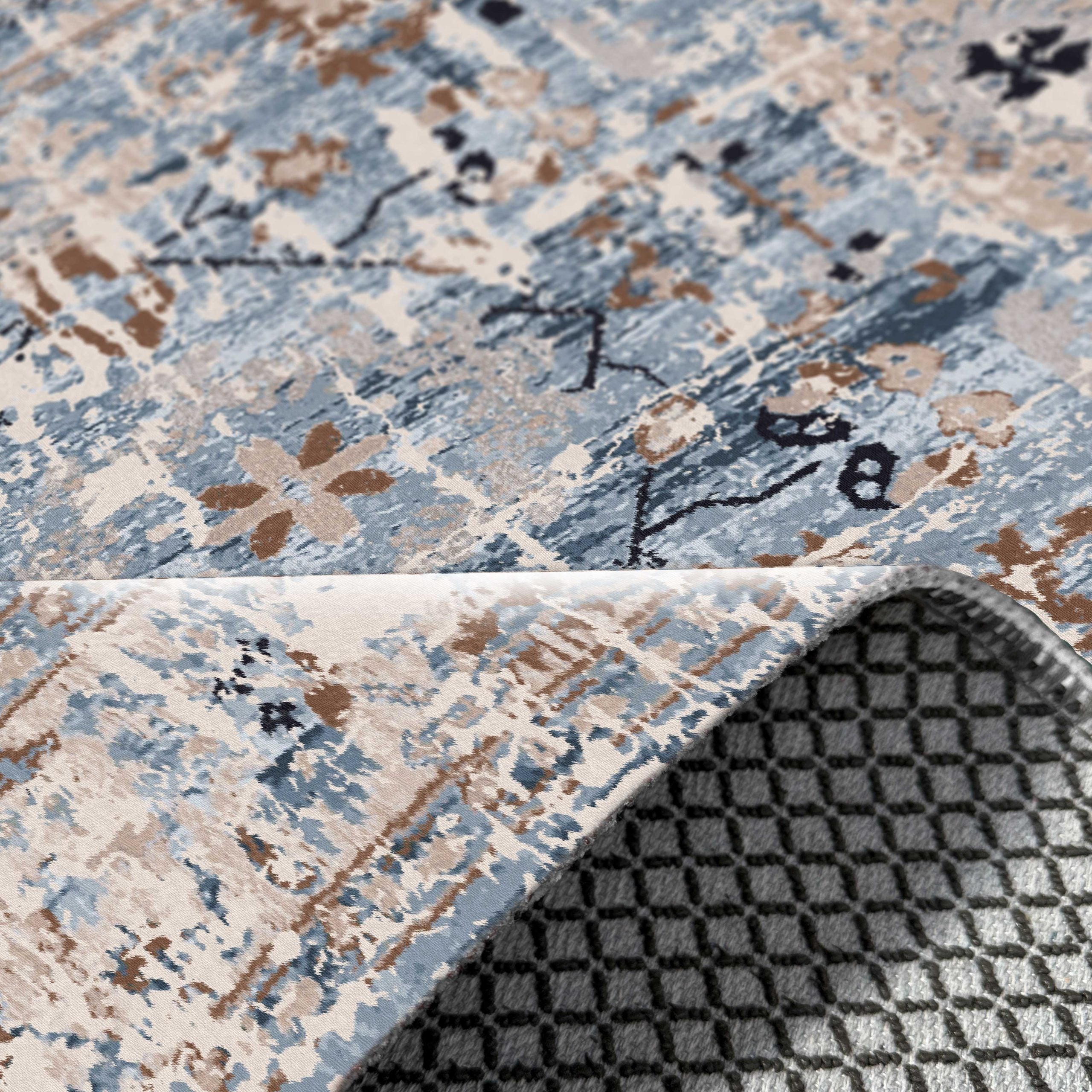 Netline Home Blue Navy Ethnic Classic Vintage Machine Washable Chenille Rug Design NH7155 - Gallery Image 5 - Netline Home
