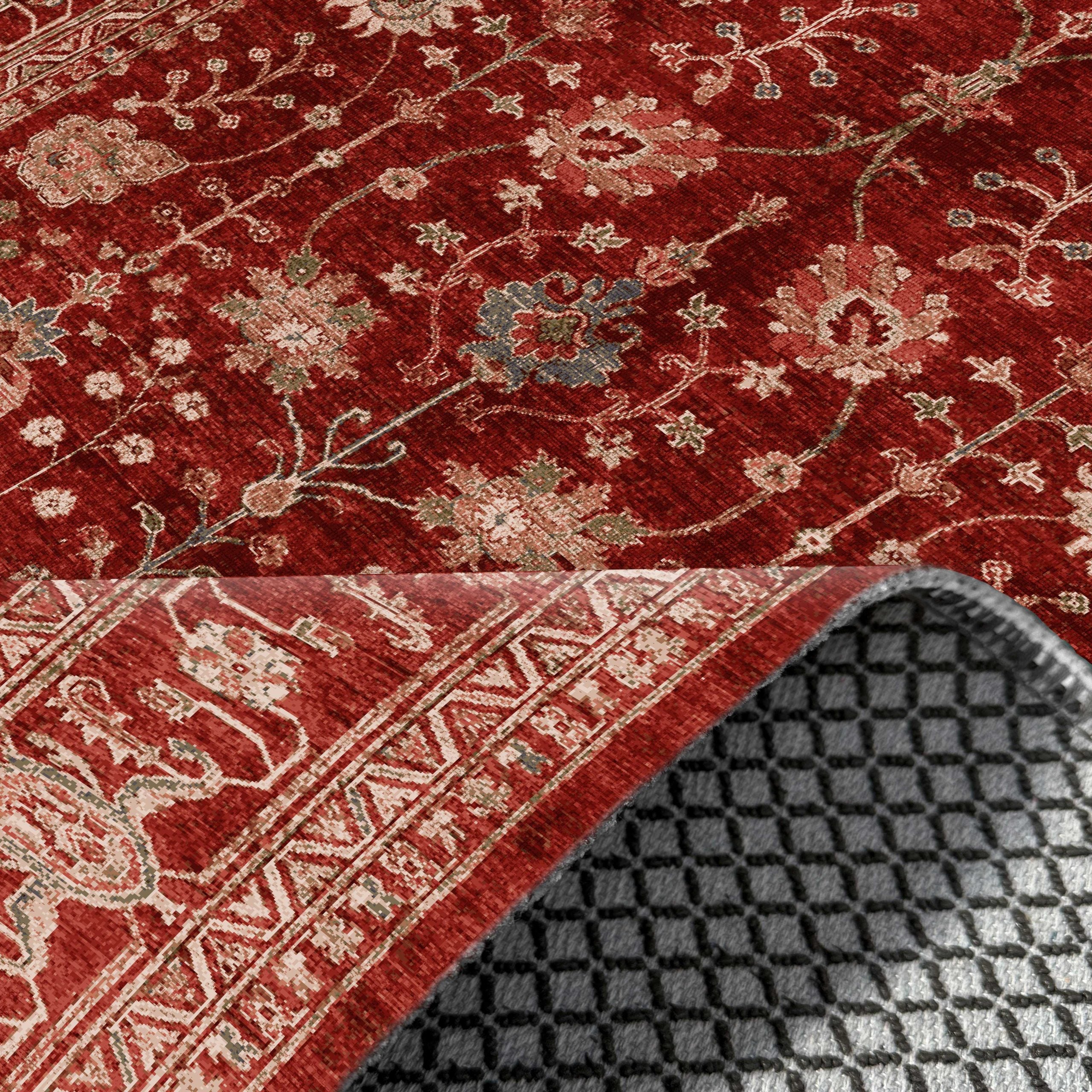 Netline Home Red Burgundy Ethnic Classic Vintage Machine Washable Chenille Rug Design NH7135 - Gallery Image 5 - Netline Home