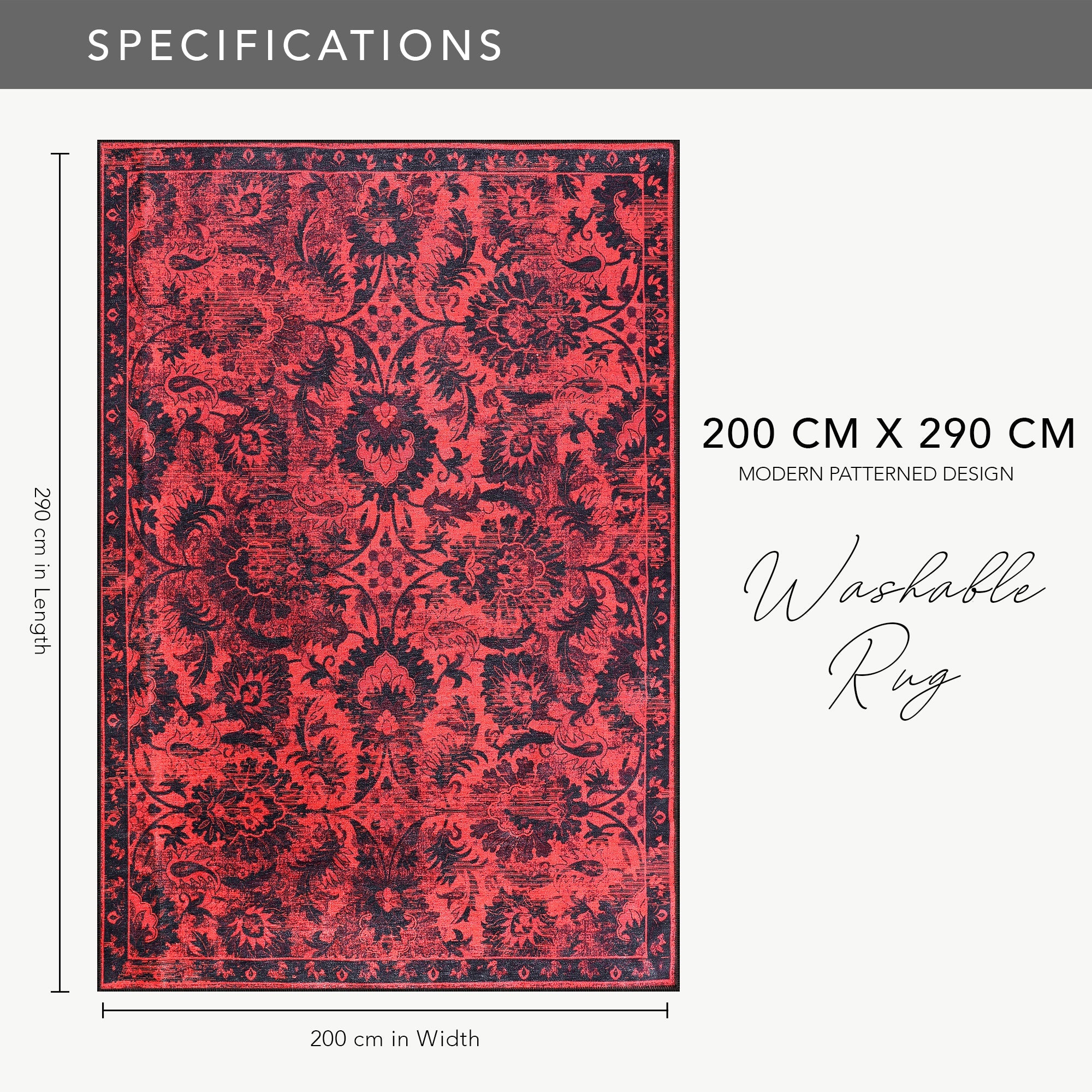 Netline Home Rugs Depot RW1010 – Machine Washable Red Vintage Floral Rug | Damask-Inspired Oriental Carpet for Living Room, Bedroom & Dining