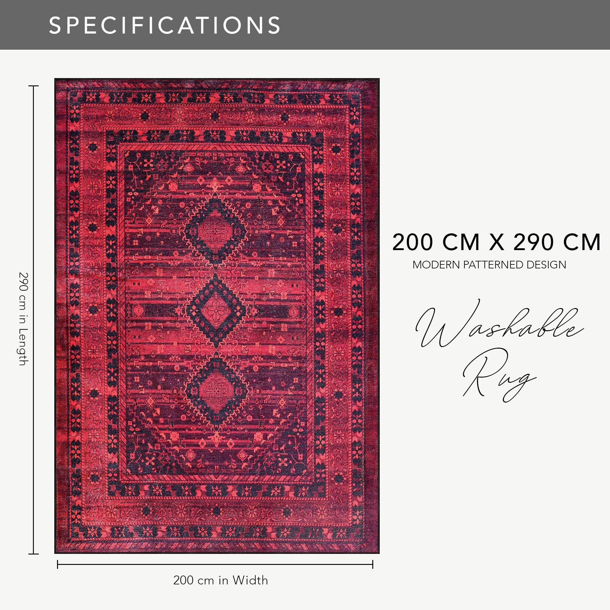 Netline Home Rugs Depot RW1009 – Machine Washable Red Tribal Medallion Rug | Oriental Geometric Carpet for Living Room, Bedroom & Office
