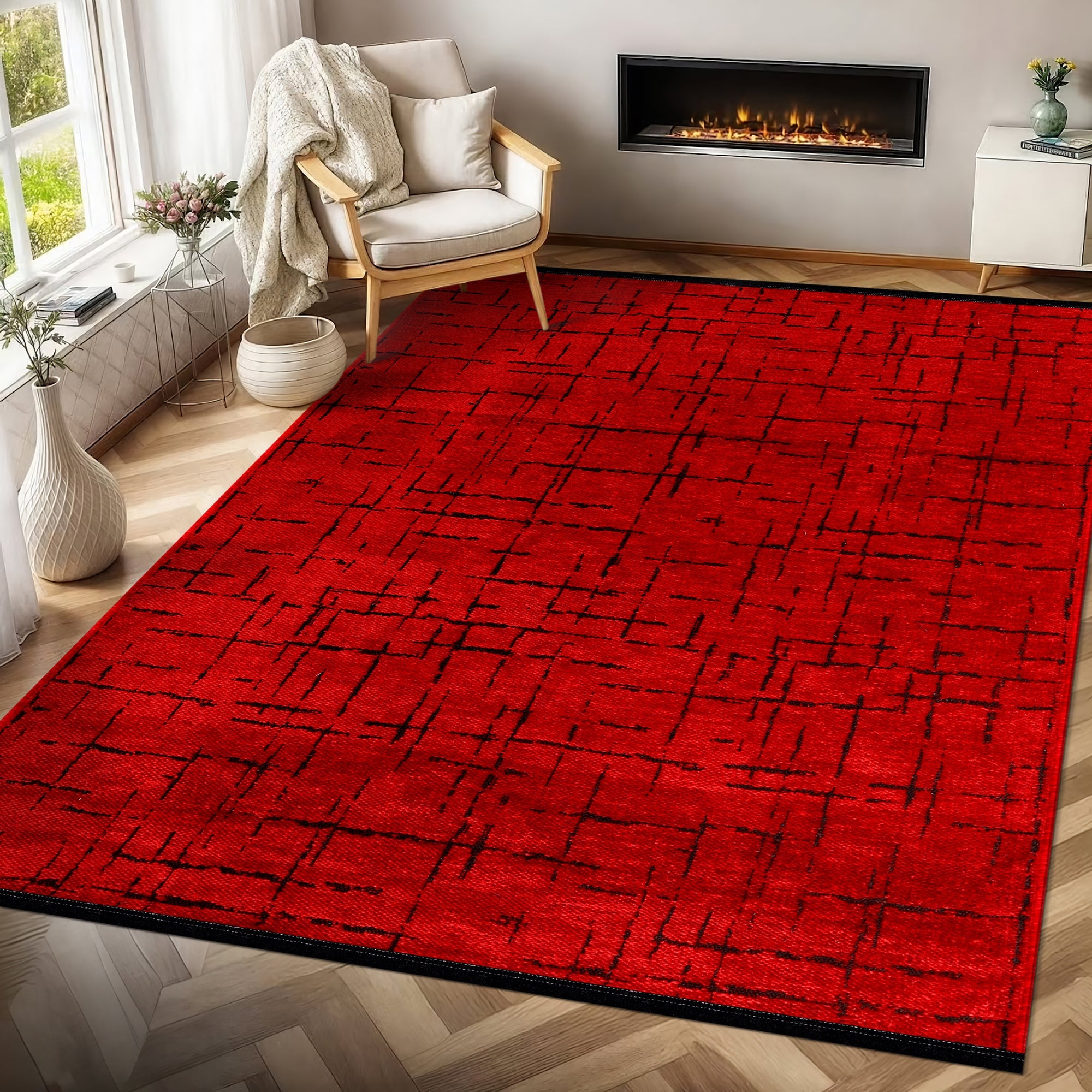 Netline Home Machine Washable Rug NT201 – RED Soft Chenille
