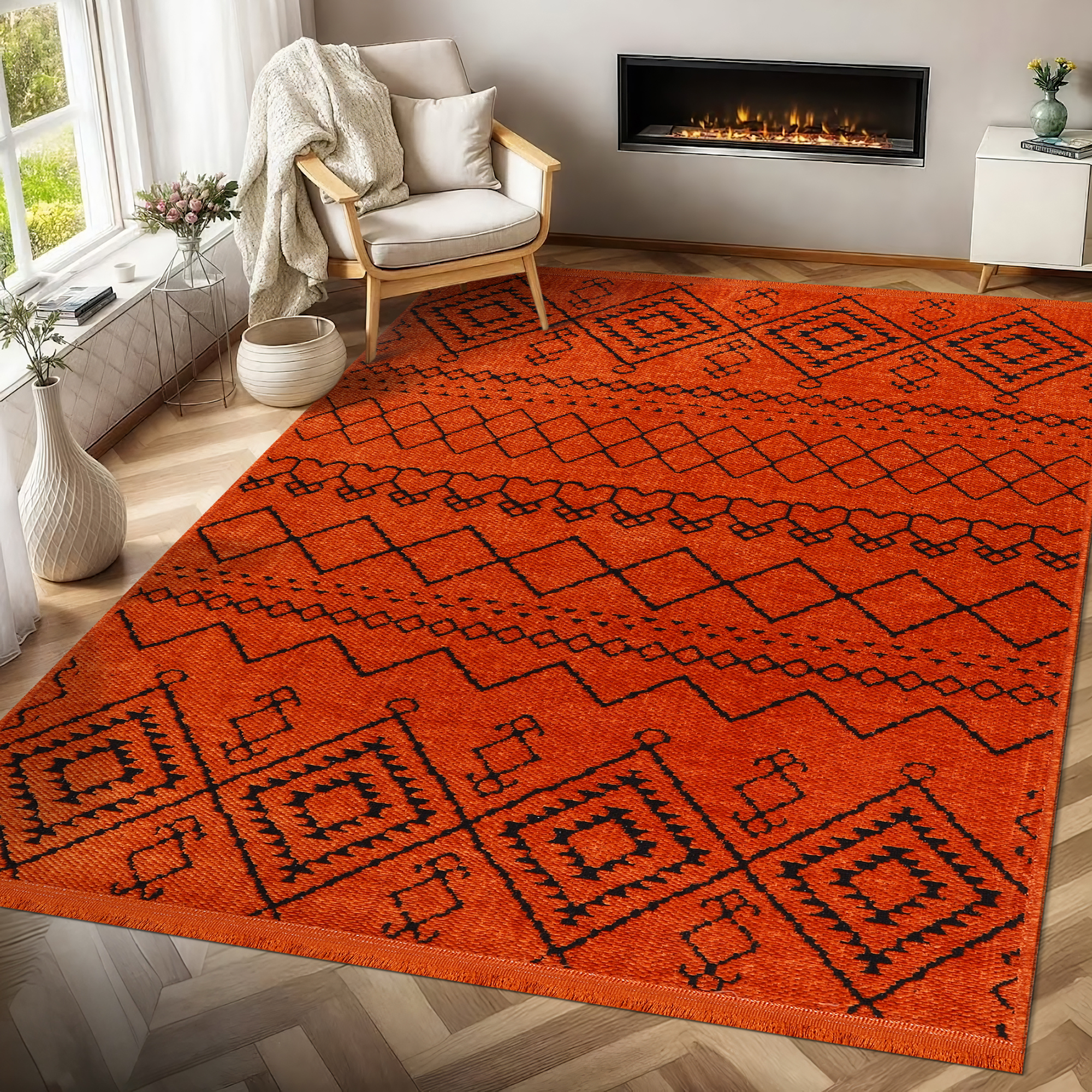 Netline Home Machine Washable Rug RW1801 – ORANGE Soft Chenille