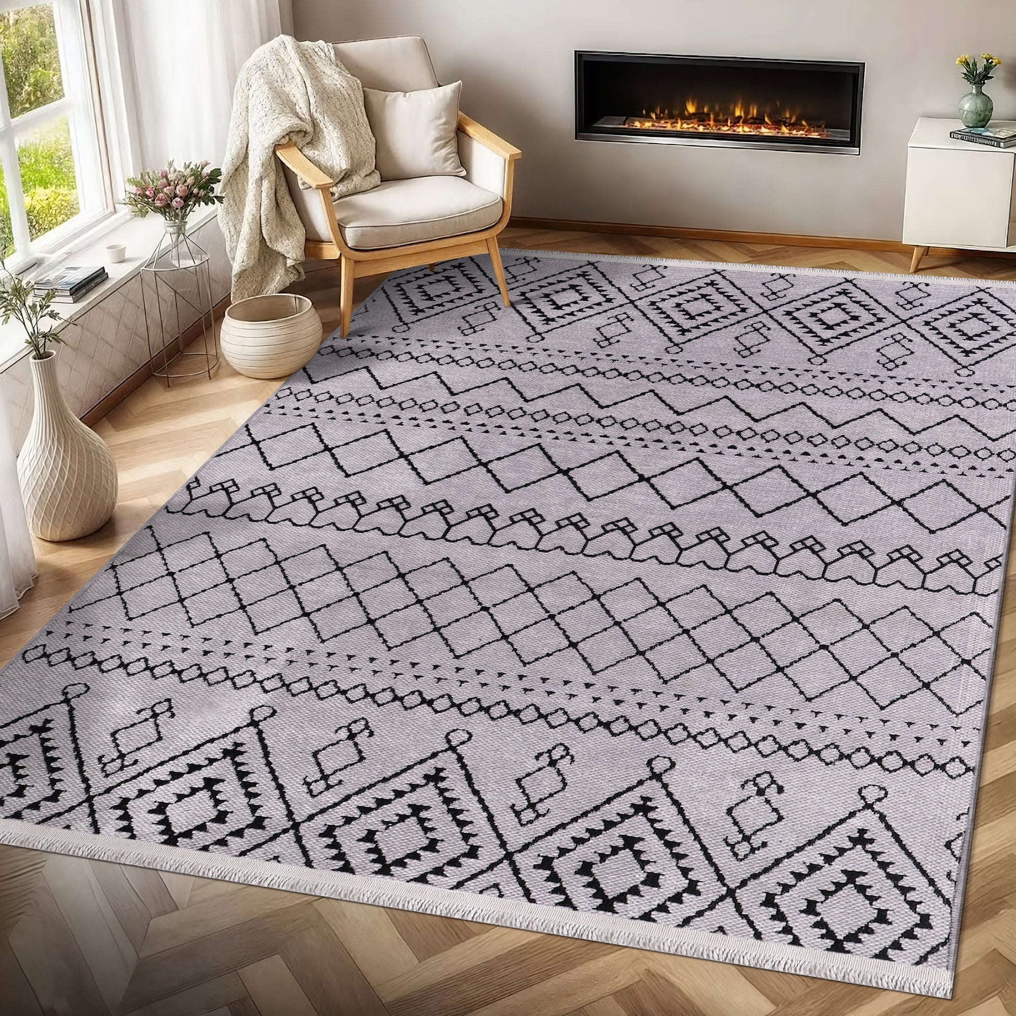 Netline Home Machine Washable Rug RW1801 – GRAY Soft Chenille