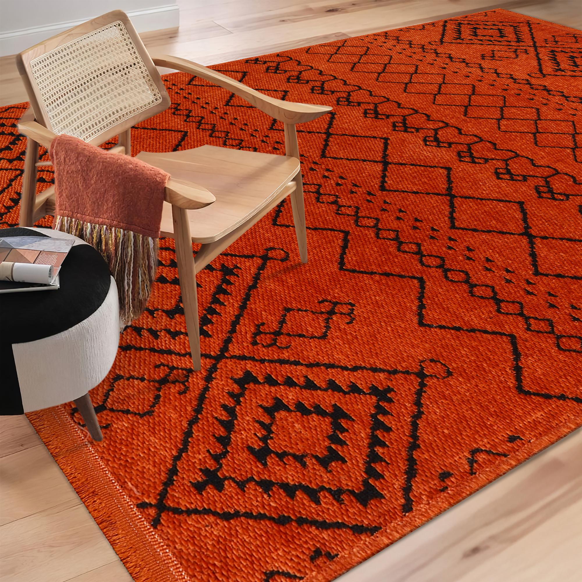 Netline Home Machine Washable Rug RW1801 – ORANGE Soft Chenille