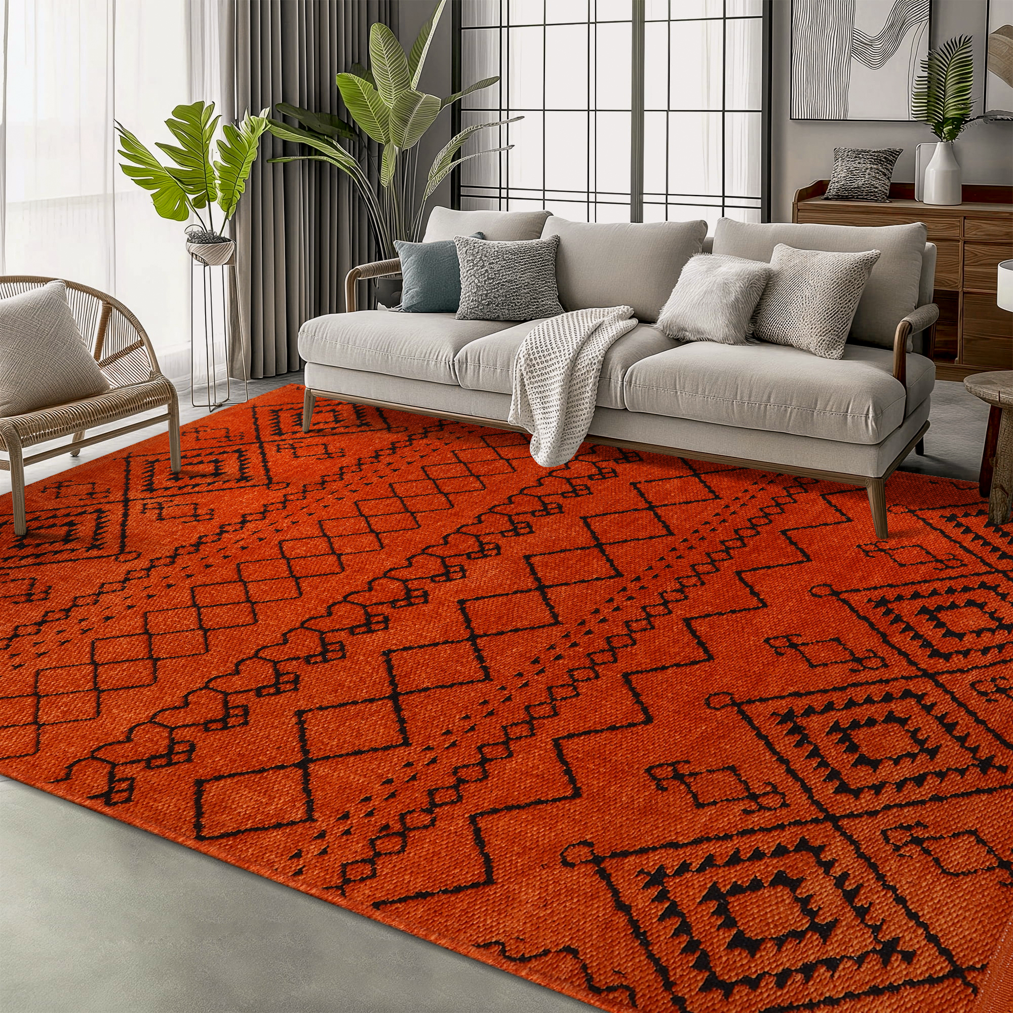 Netline Home Machine Washable Rug RW1801 – ORANGE Soft Chenille