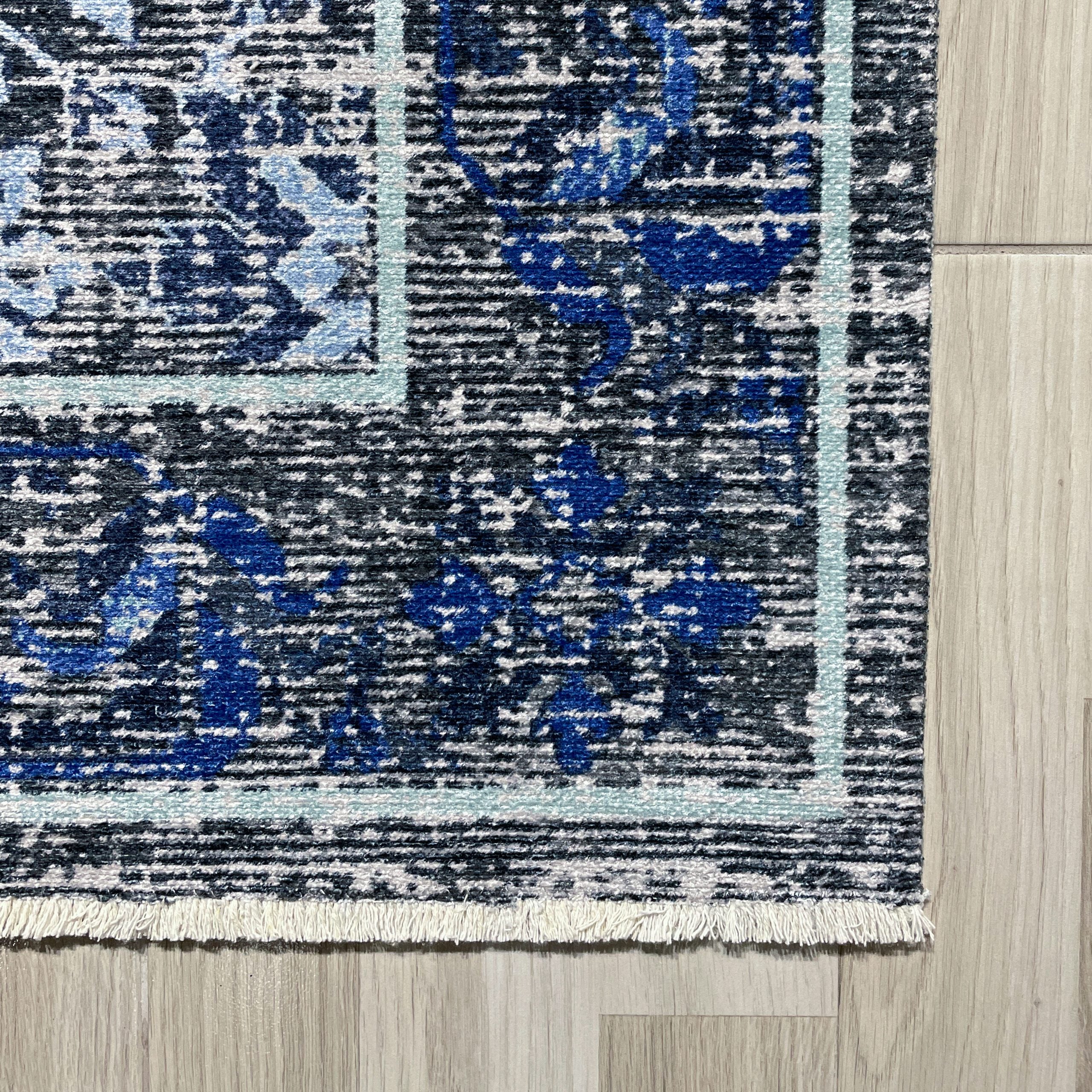 Netline Home Blue Navy Classic Vintage Machine Washable Chenille Rug Design 2226-02 - Detailed Photoshoot - Netline Home