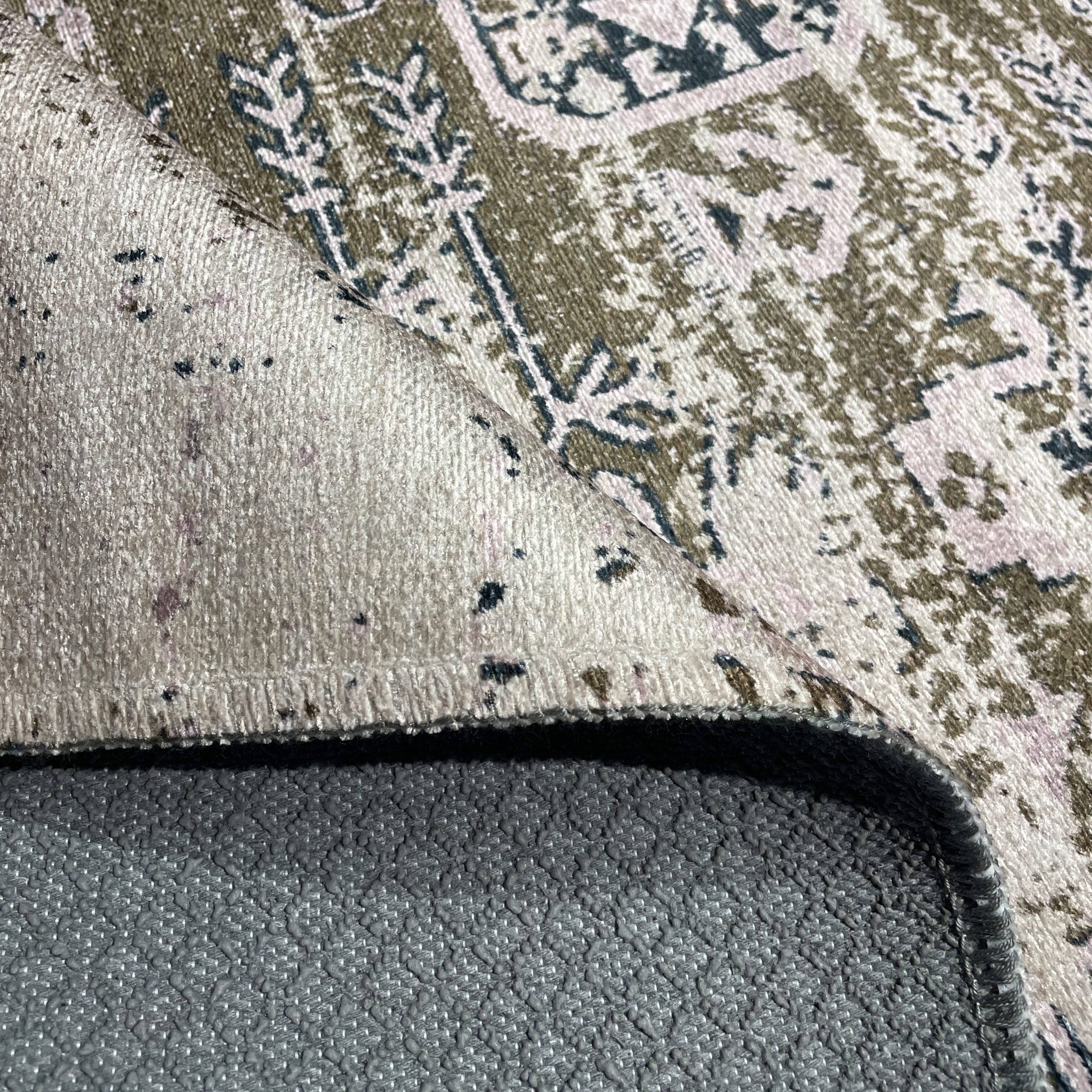 Netline Home Green Khaki Vintage Machine Washable Chenille Rug Design 2239-02 - Gallery Image 4 - Netline Home