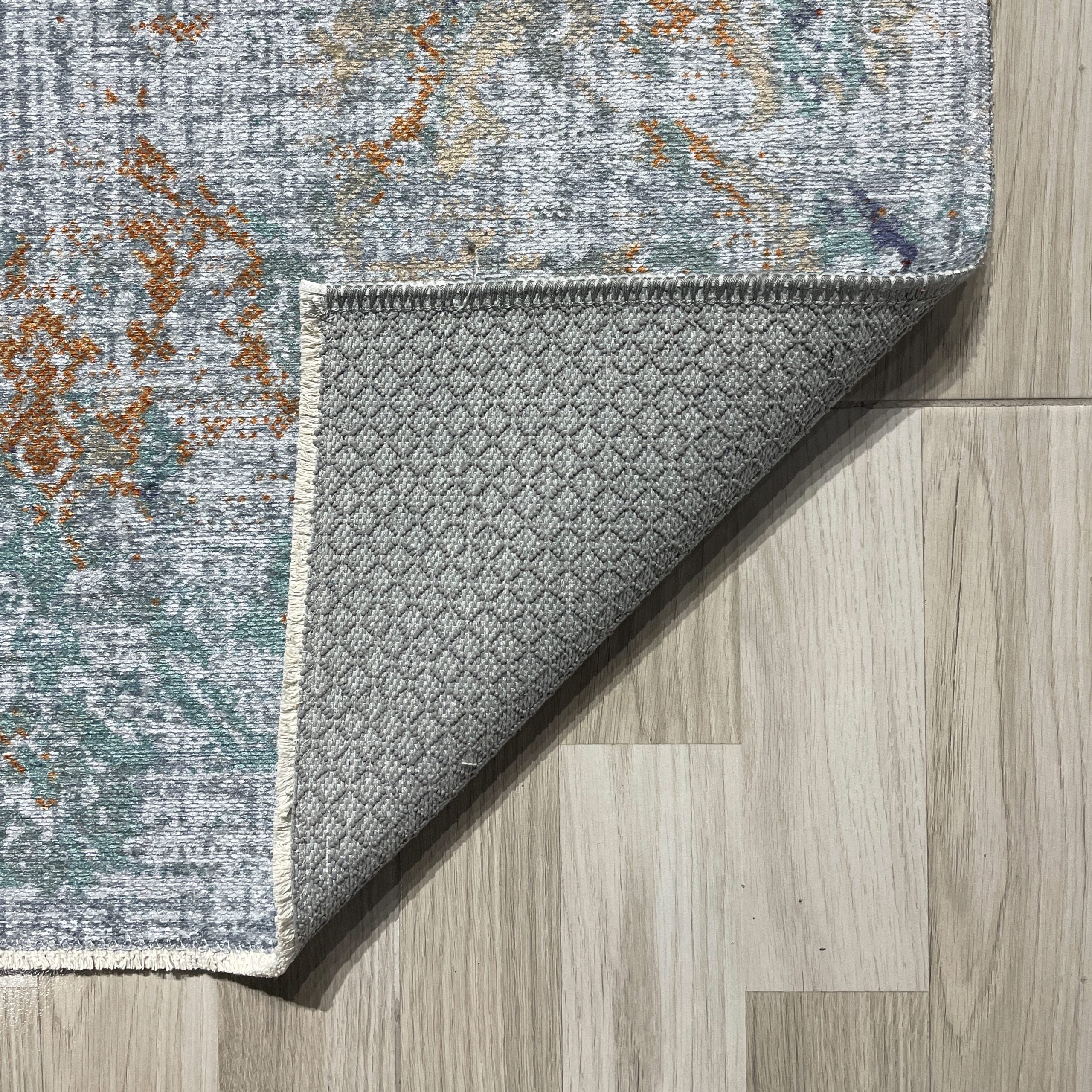 Netline Home Gray Silver Green Khaki Modern Machine Washable Chenille Rug Design 2258-02 - Gallery Image 3 - Netline Home