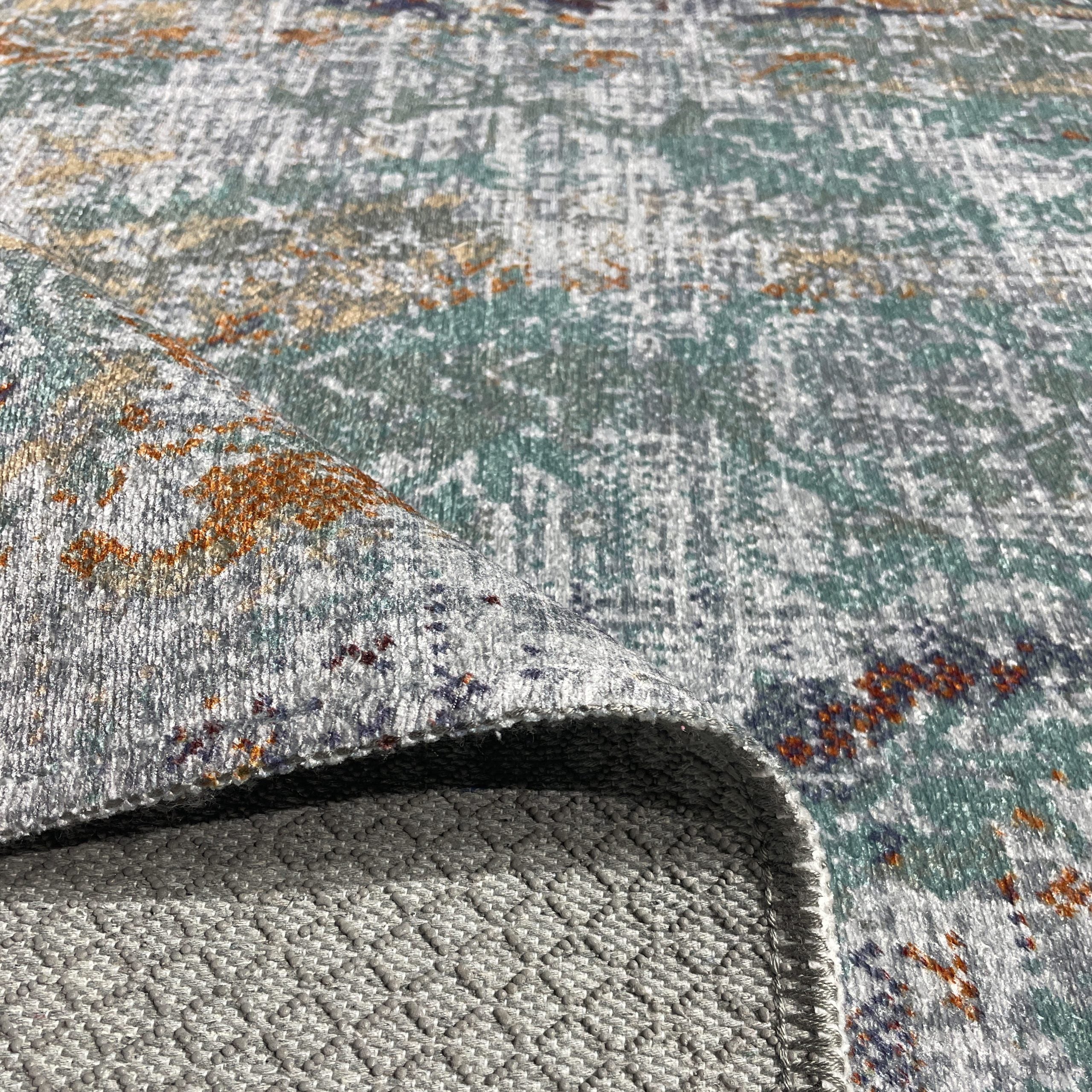 Netline Home Gray Silver Green Khaki Modern Machine Washable Chenille Rug Design NH7088 - Gallery Image 4 - Netline Home